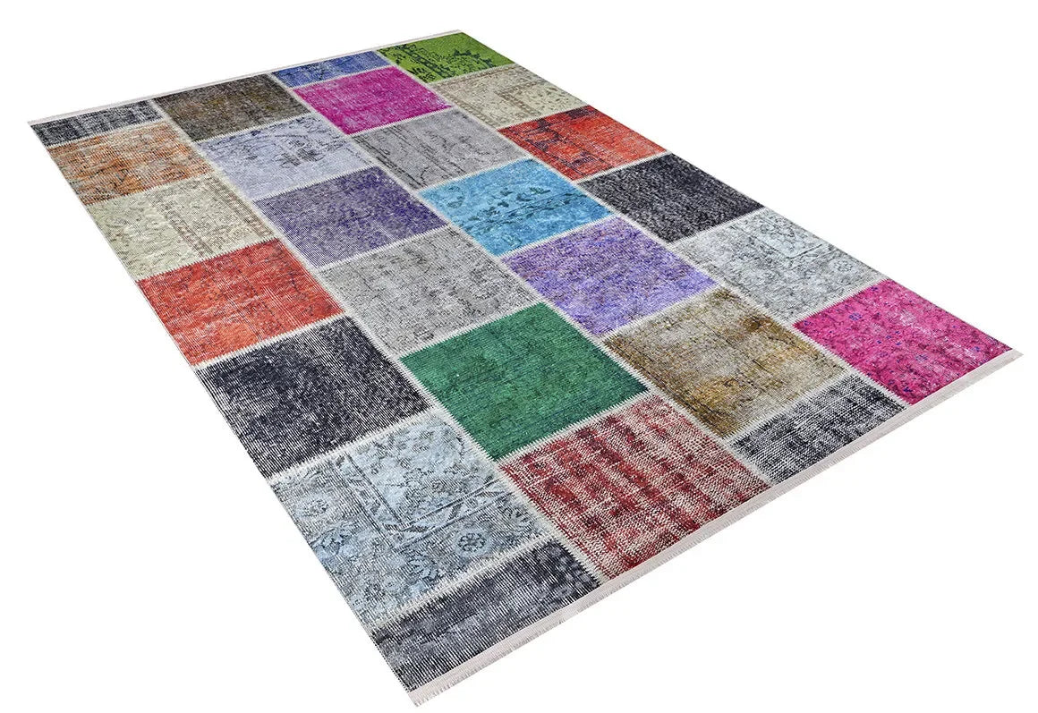Çok Renkli Canlı Renkler Patchwork Görünümlü Halı