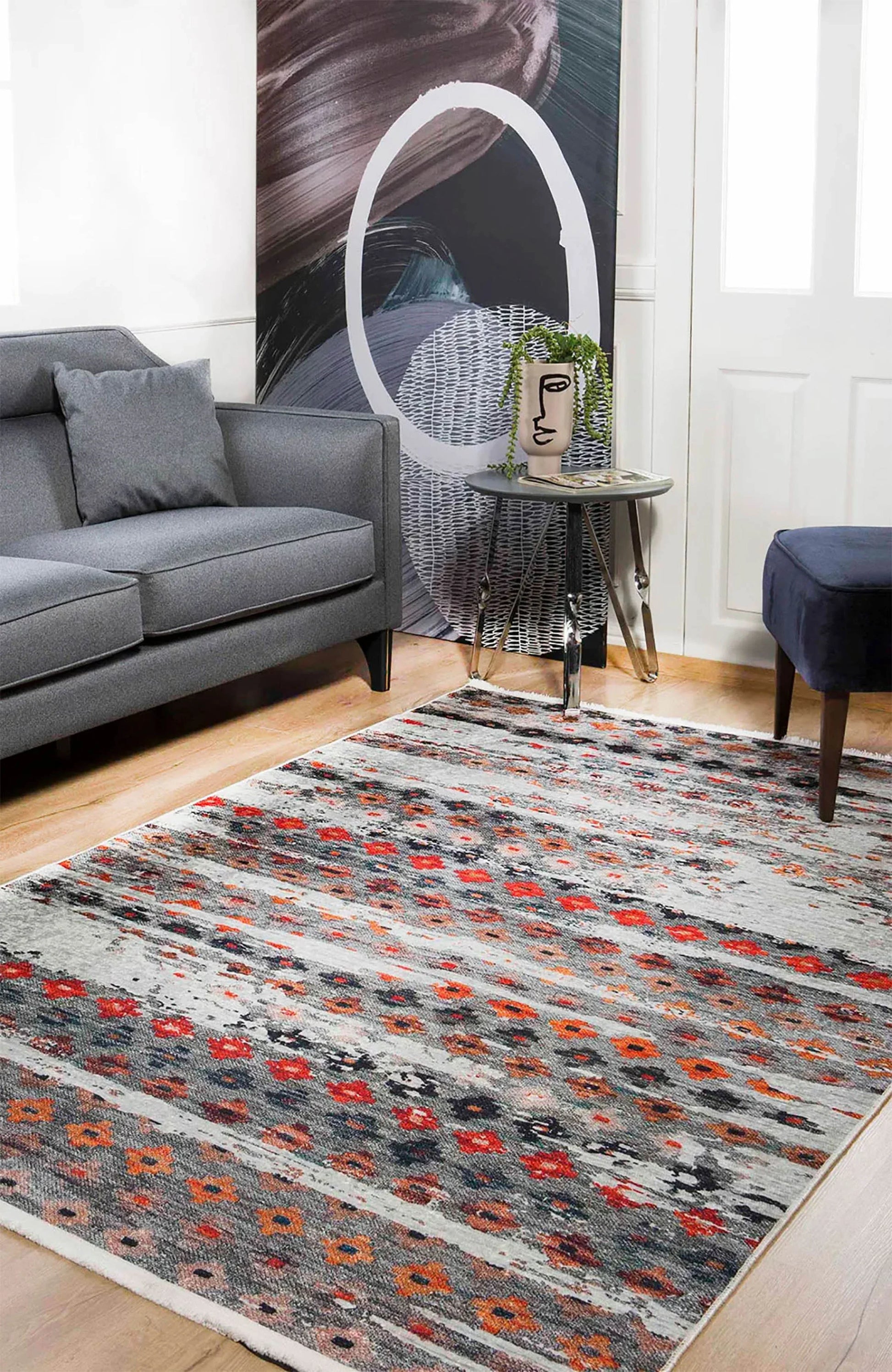 Çok Renkli Çiçek Desenli Kilim Halı