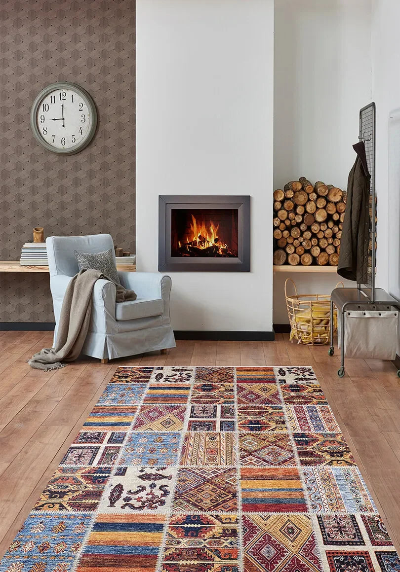 Çok Renkli Otantik Kilim Patchwork Görünümlü Halı