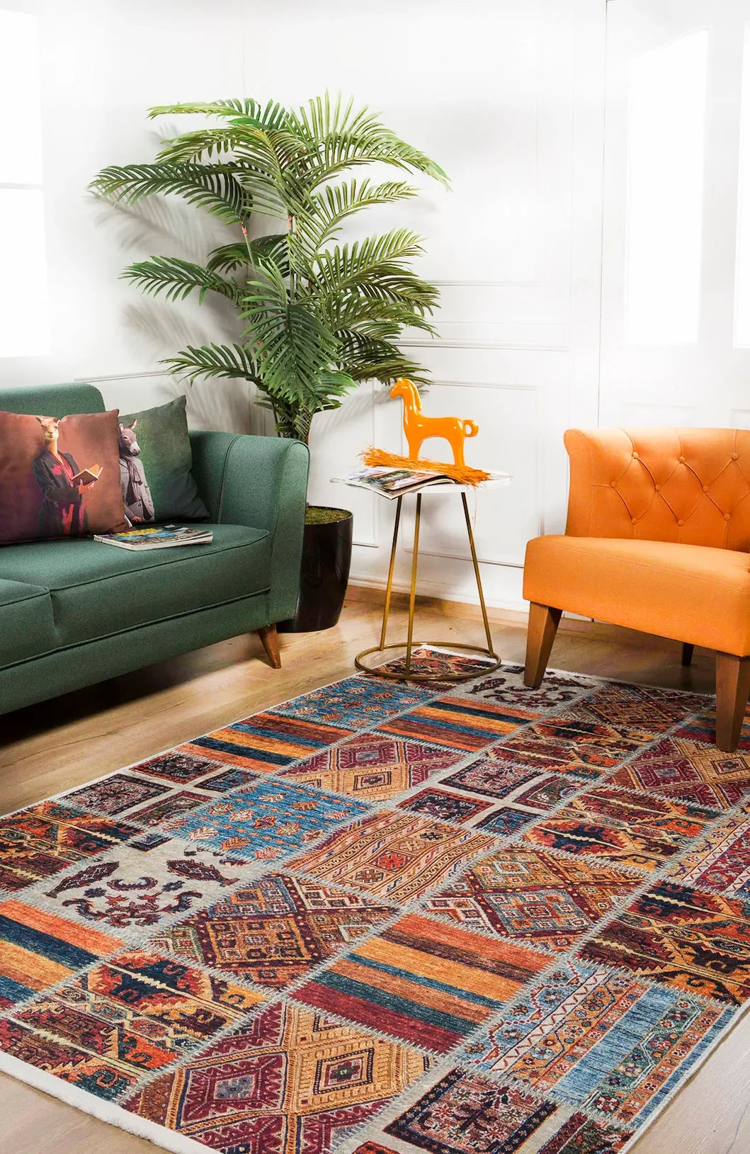 Çok Renkli Otantik Kilim Patchwork Görünümlü Halı
