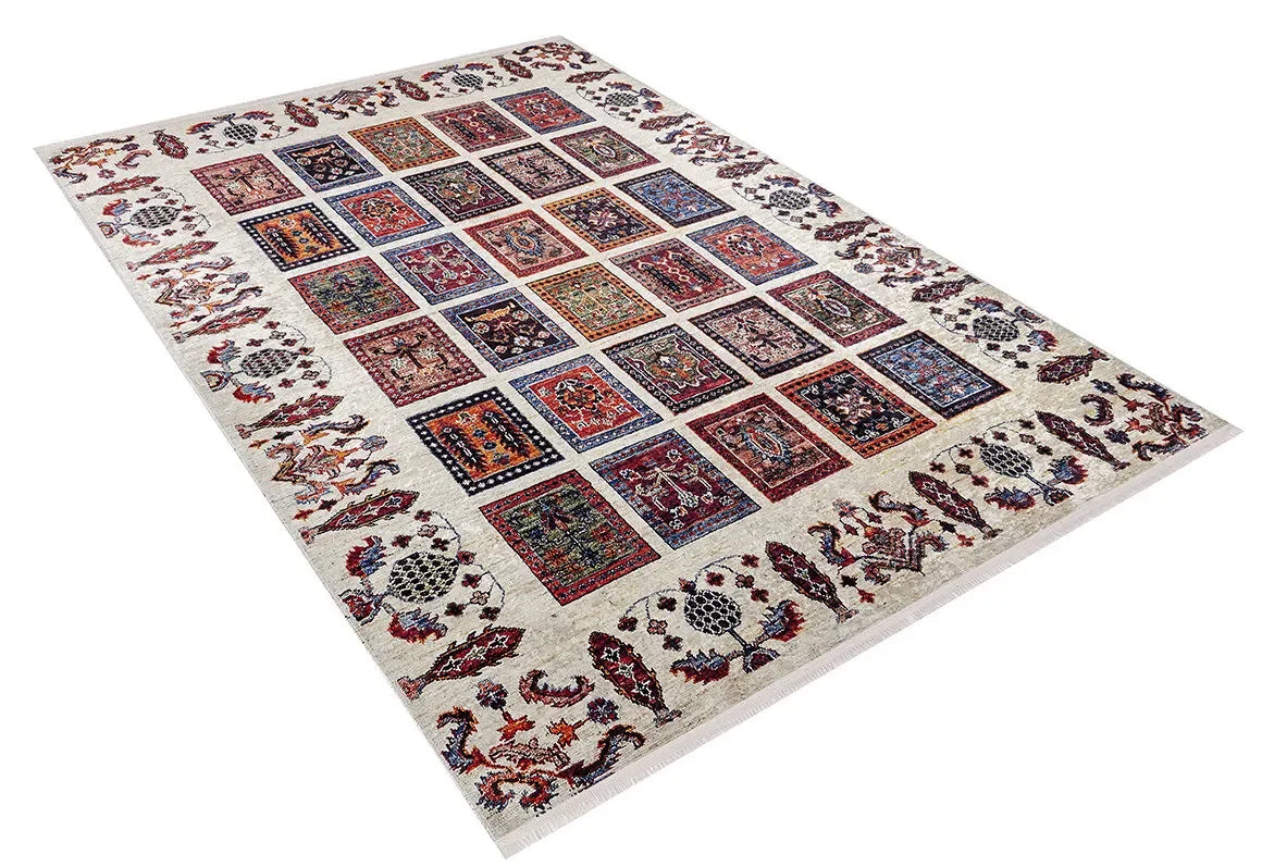 Çok Renkli Otantik Motifli Kareli Patchwork Görünümlü Halı