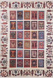 Çok Renkli Otantik Motifli Kareli Patchwork Görünümlü Halı
