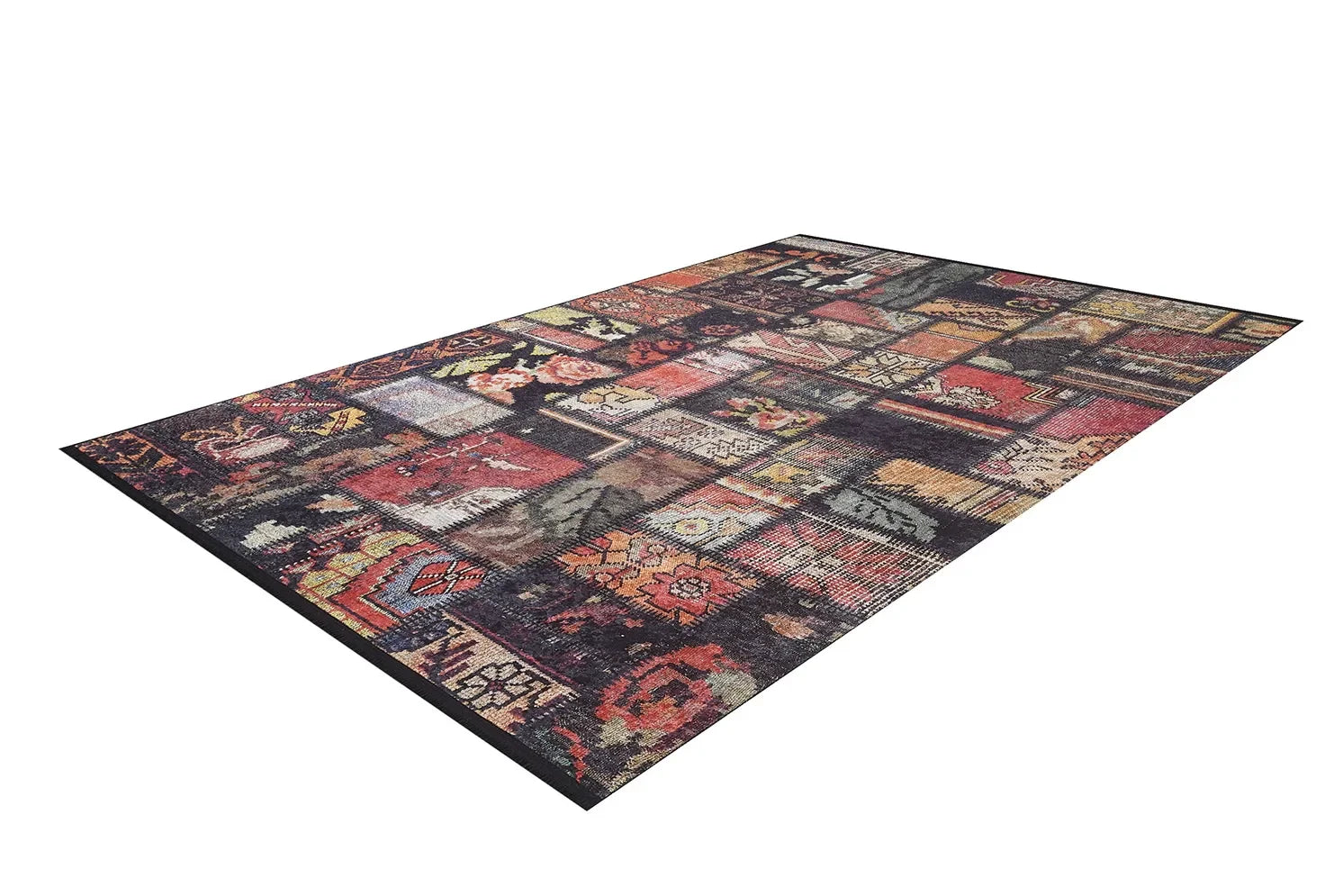 Çok Renkli Otantik Rustik Kilim Patchwork Görünümlü Halı