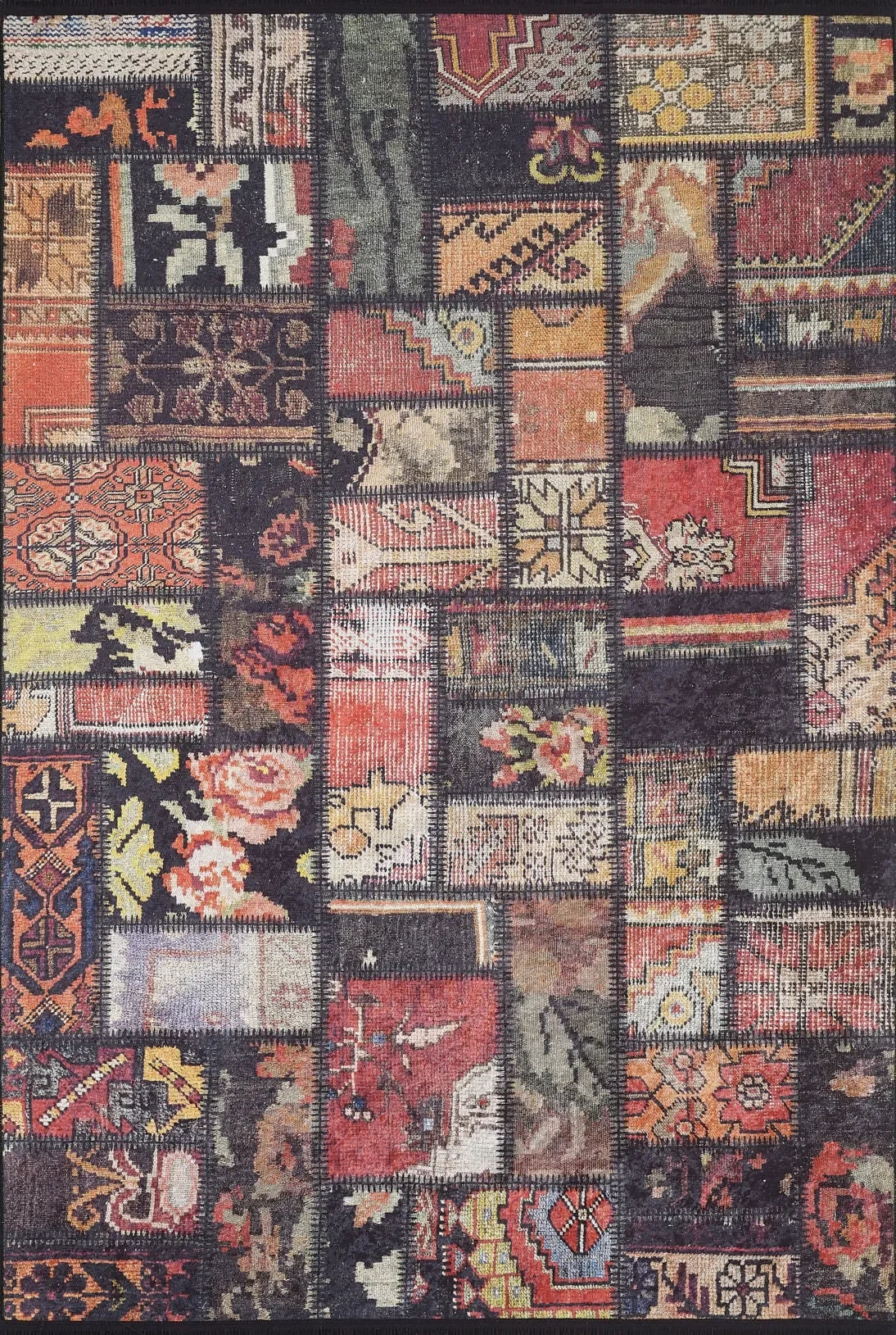 Çok Renkli Otantik Rustik Kilim Patchwork Görünümlü Halı