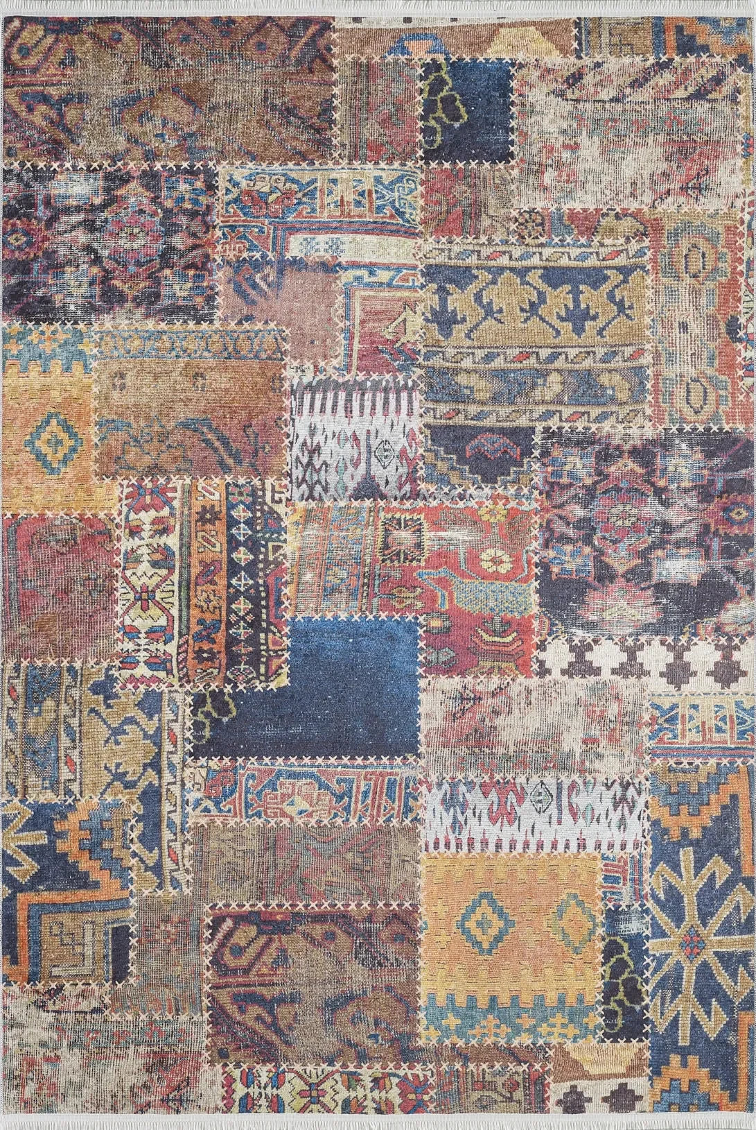 Çok Renkli Rustik Kilim Patchwork Görünümlü Halı