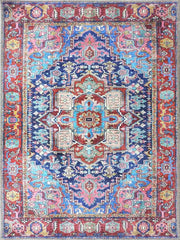 Canlı Pembe ve Lacivert Medalyonlu Vintage Halı
