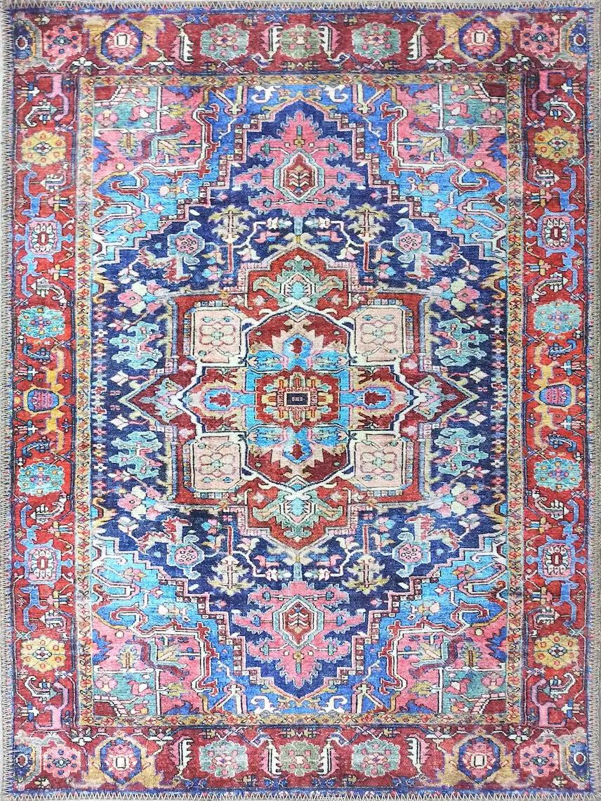 Canlı Pembe ve Lacivert Medalyonlu Vintage Halı