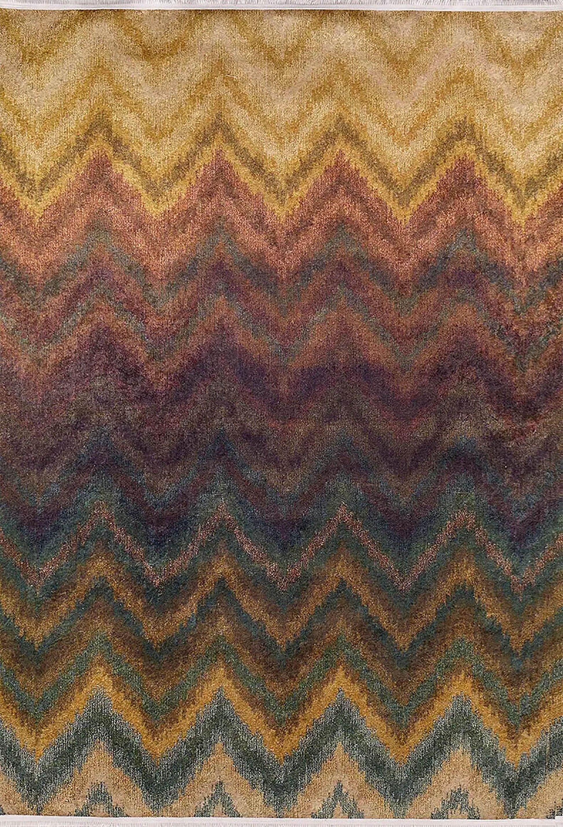 Degrade Zigzag Toprak Tonları Chevron Modern Halı
