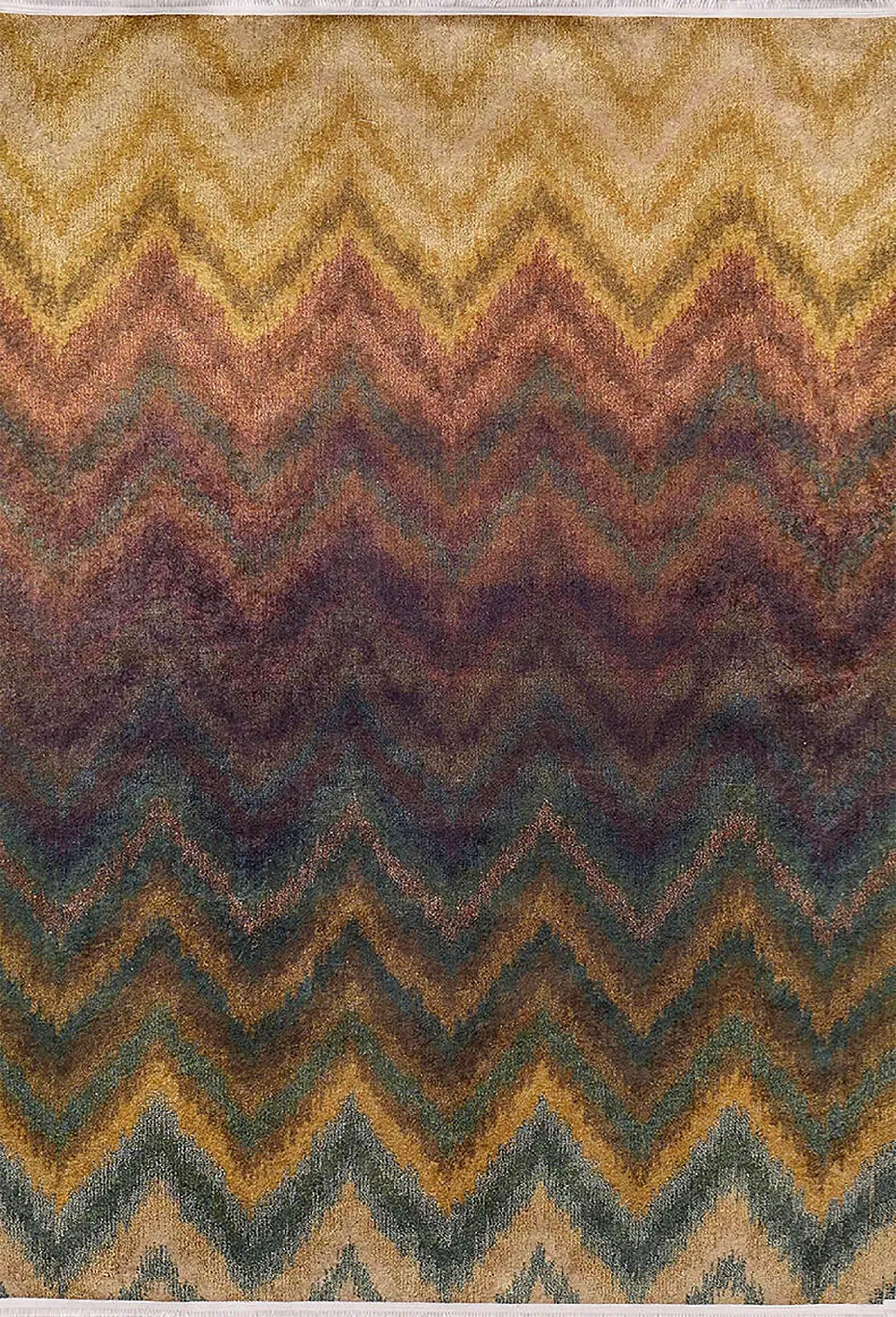 Degrade Zigzag Toprak Tonları Chevron Modern Halı