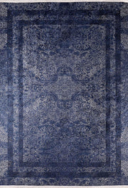 Derin Lacivert Damask Desenli Çerçeveli Bordürlü Halı