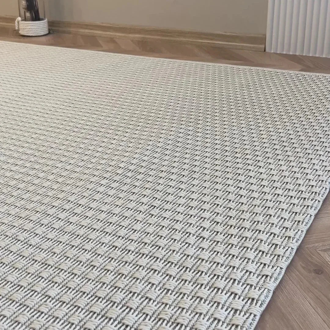 Düz Açık Gri Hasır Dokulu Modern Halı