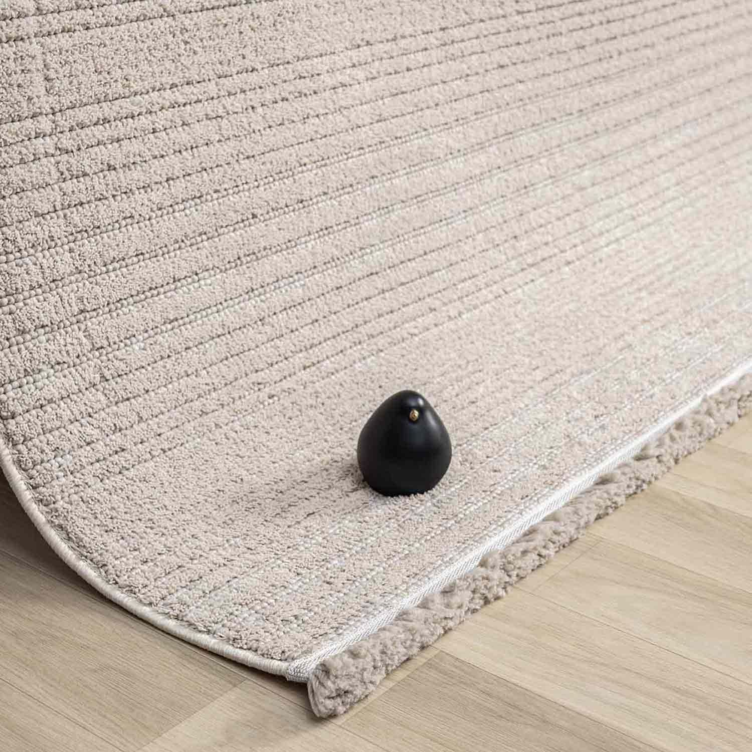 Düz Bej Yatay Çizgili Modern Halı