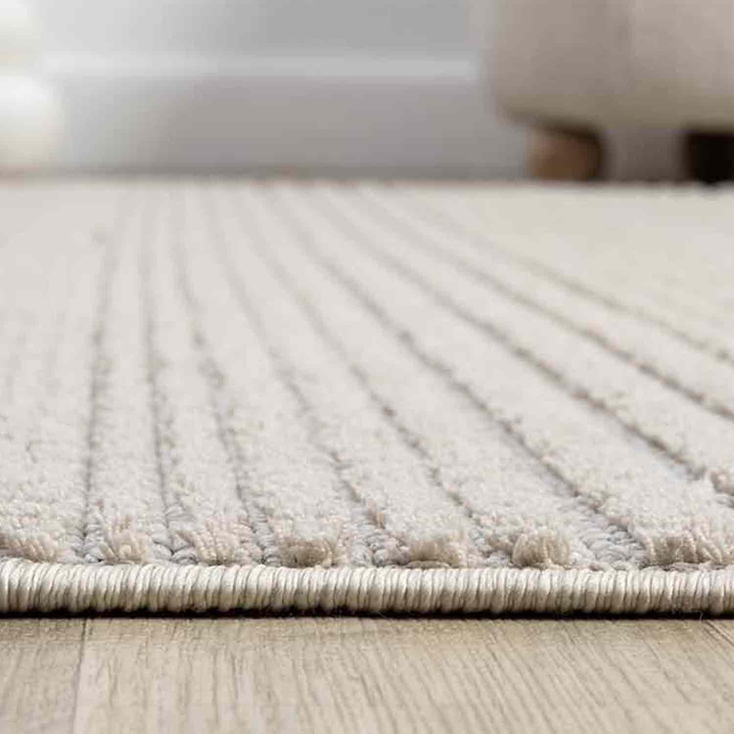 Düz Bej Yatay Çizgili Modern Halı