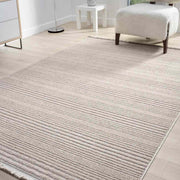 Düz Bej Yatay Çizgili Modern Halı