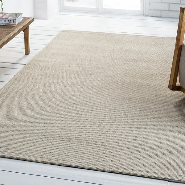 Plain Cream Beige Modern Rug with Woven Look - L662KRBO