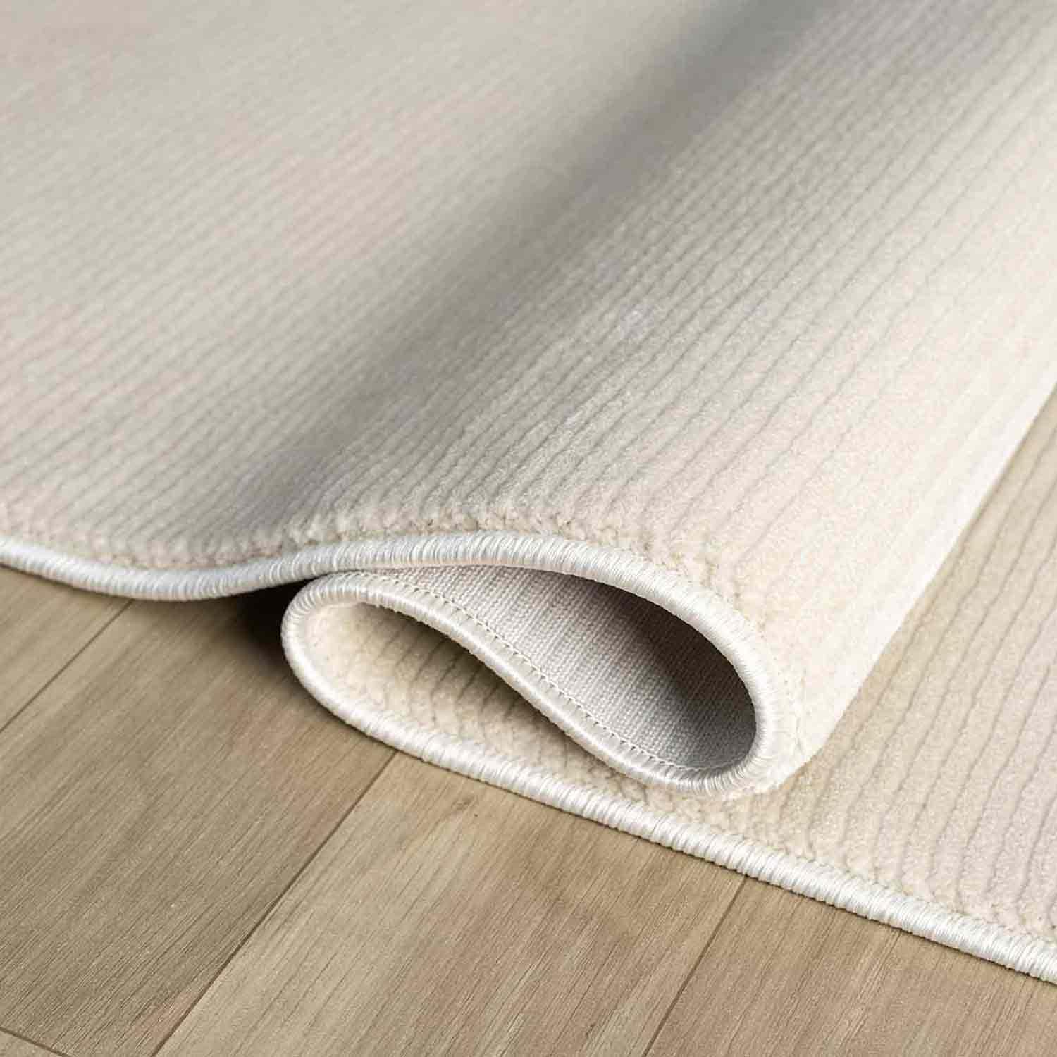 Düz Krem Bej Sade Dikey Çizgili Modern Yıkanabilir Halı