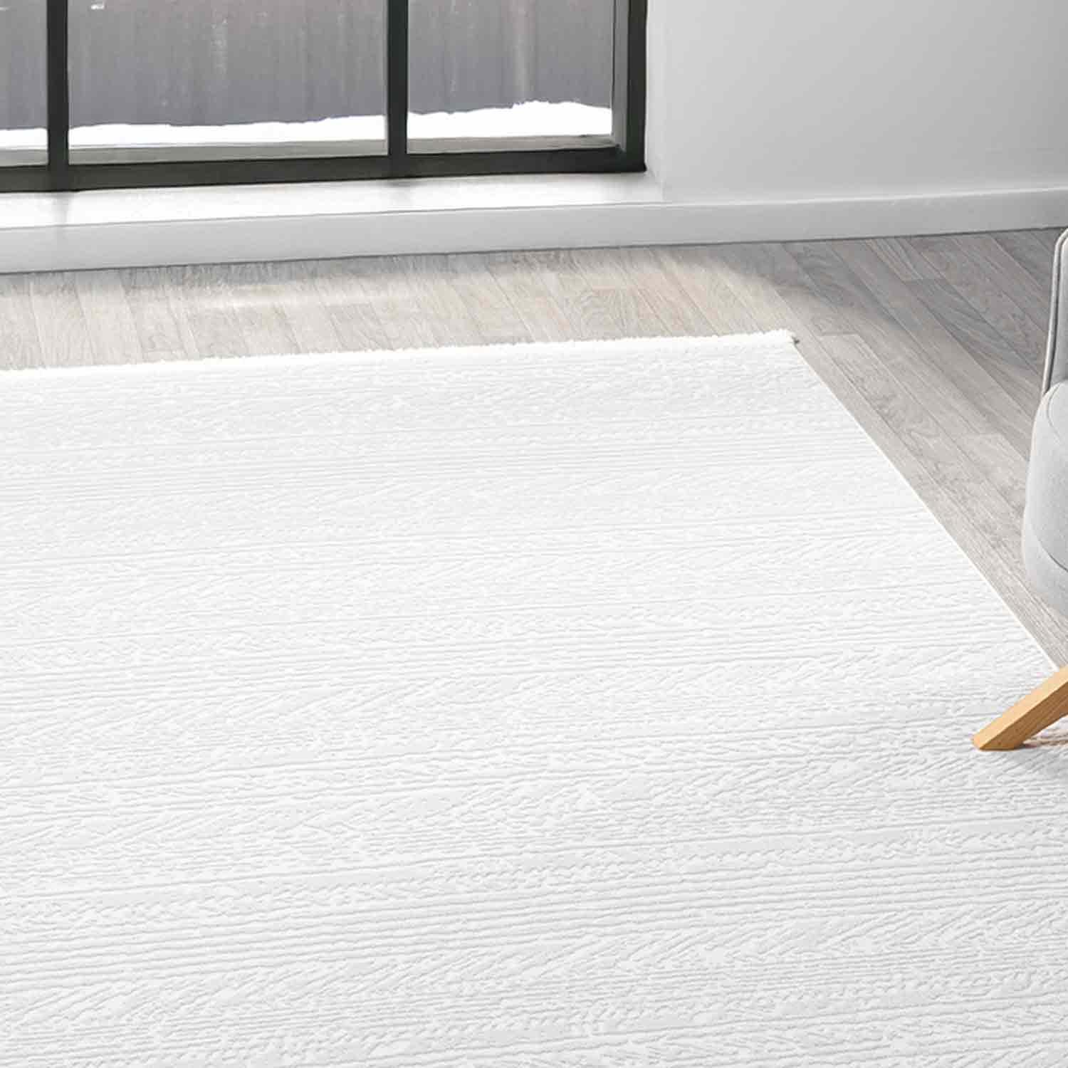 Düz Krem Beyaz Şeritli Modern Halı