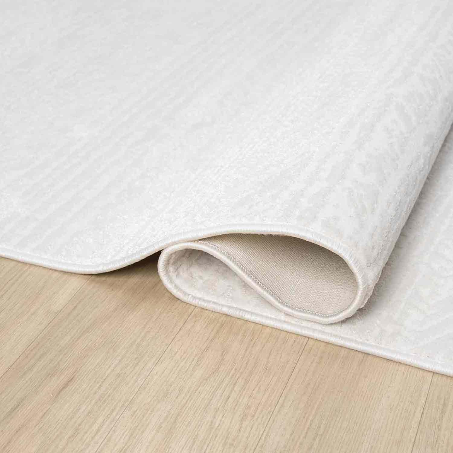 Düz Krem Beyaz Şeritli Modern Halı
