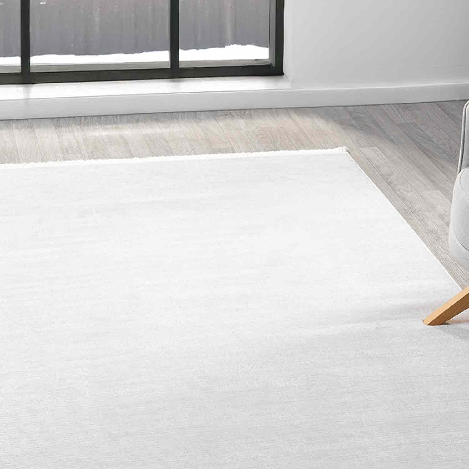 Düz Krem Yatay Çizgili Modern Halı