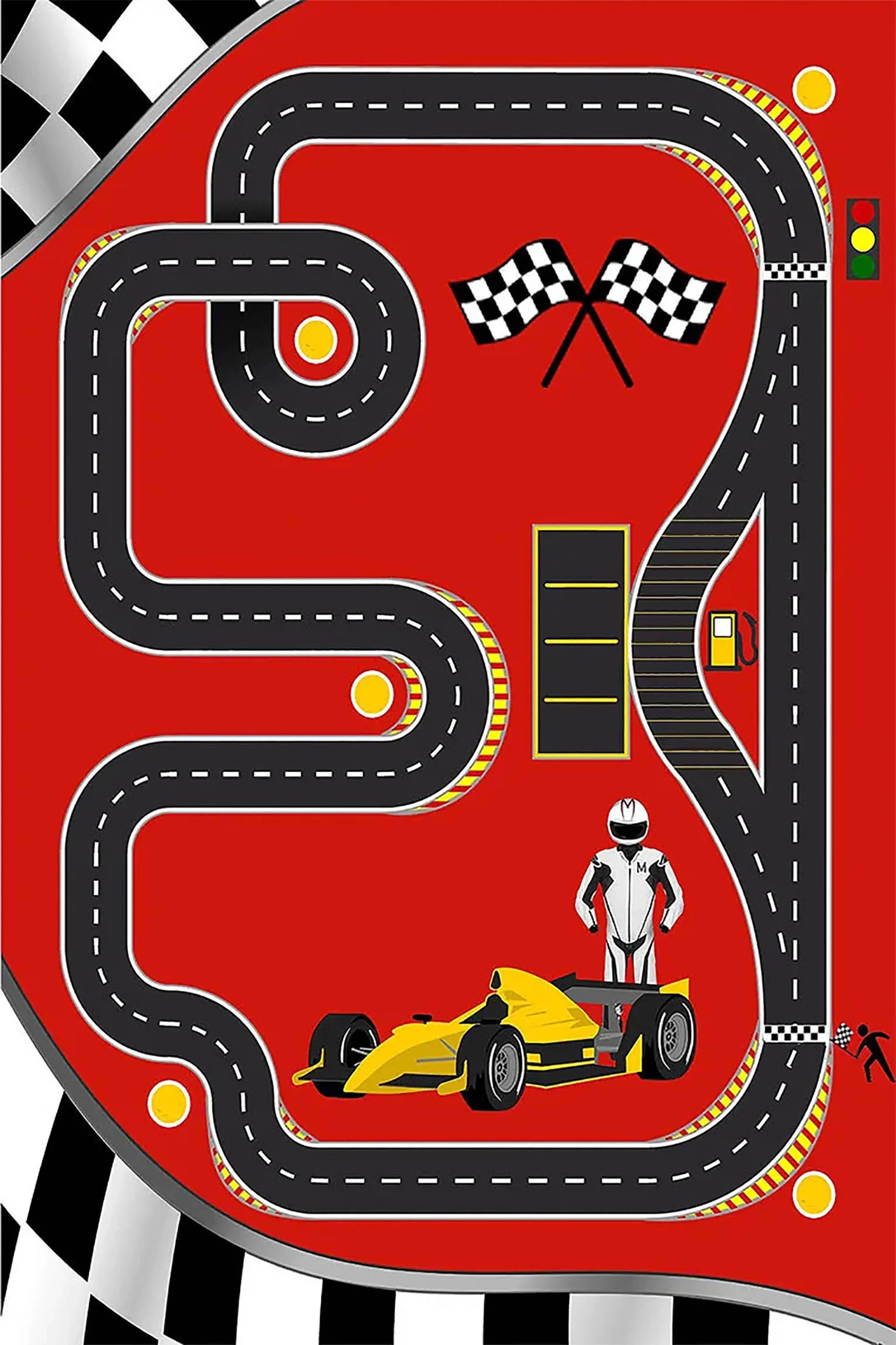 Eğlenceli Yarış Pisti Desenli F1 Çocuk Halısı