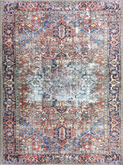 Terracotta ve Lacivert Eskitme Medalyonlu Vintage Halı