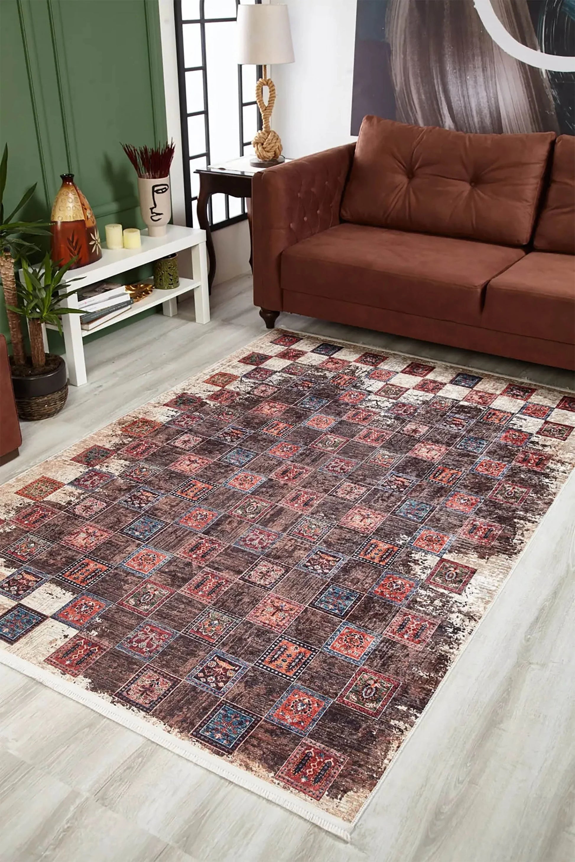 Eskitme Antik Tarz Geometrik Halı