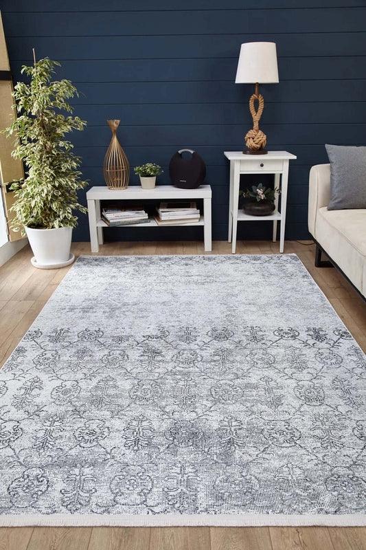 Eskitme Gri Desenli Halı
