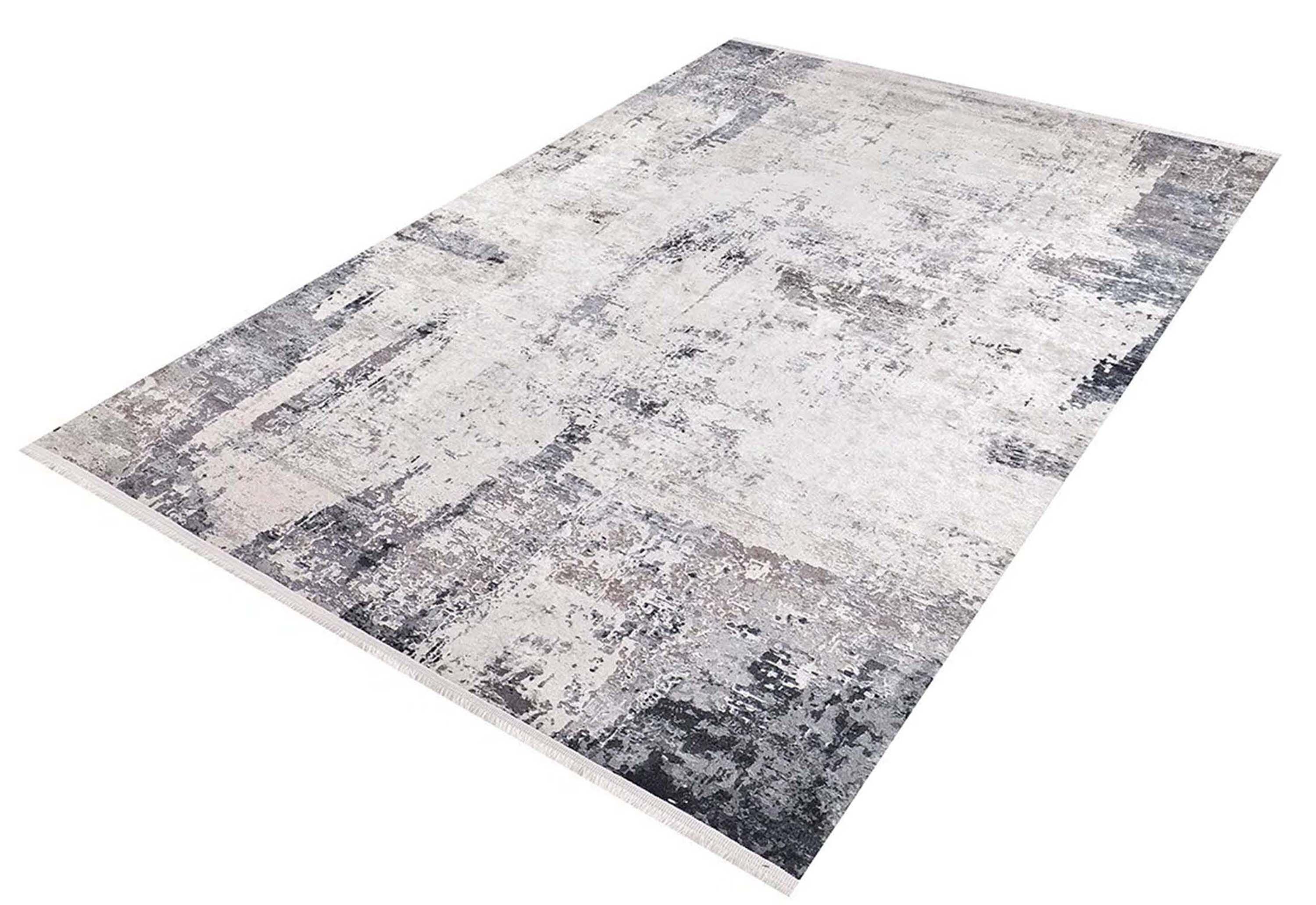 Eskitme Gri Krem Abstract Desenli Halı