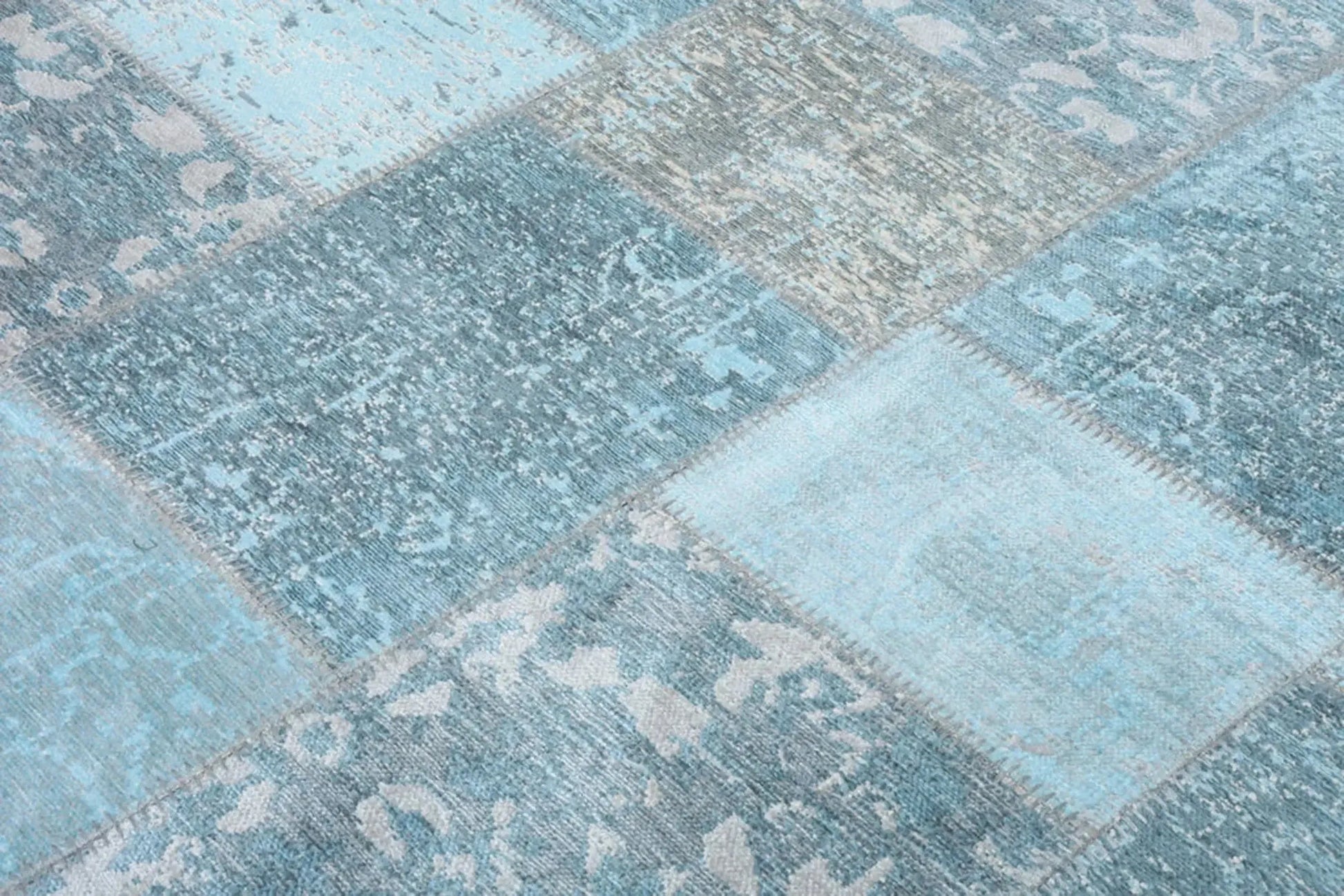 Eskitme Patchwork Açık Gökyüzü Mavi Halı