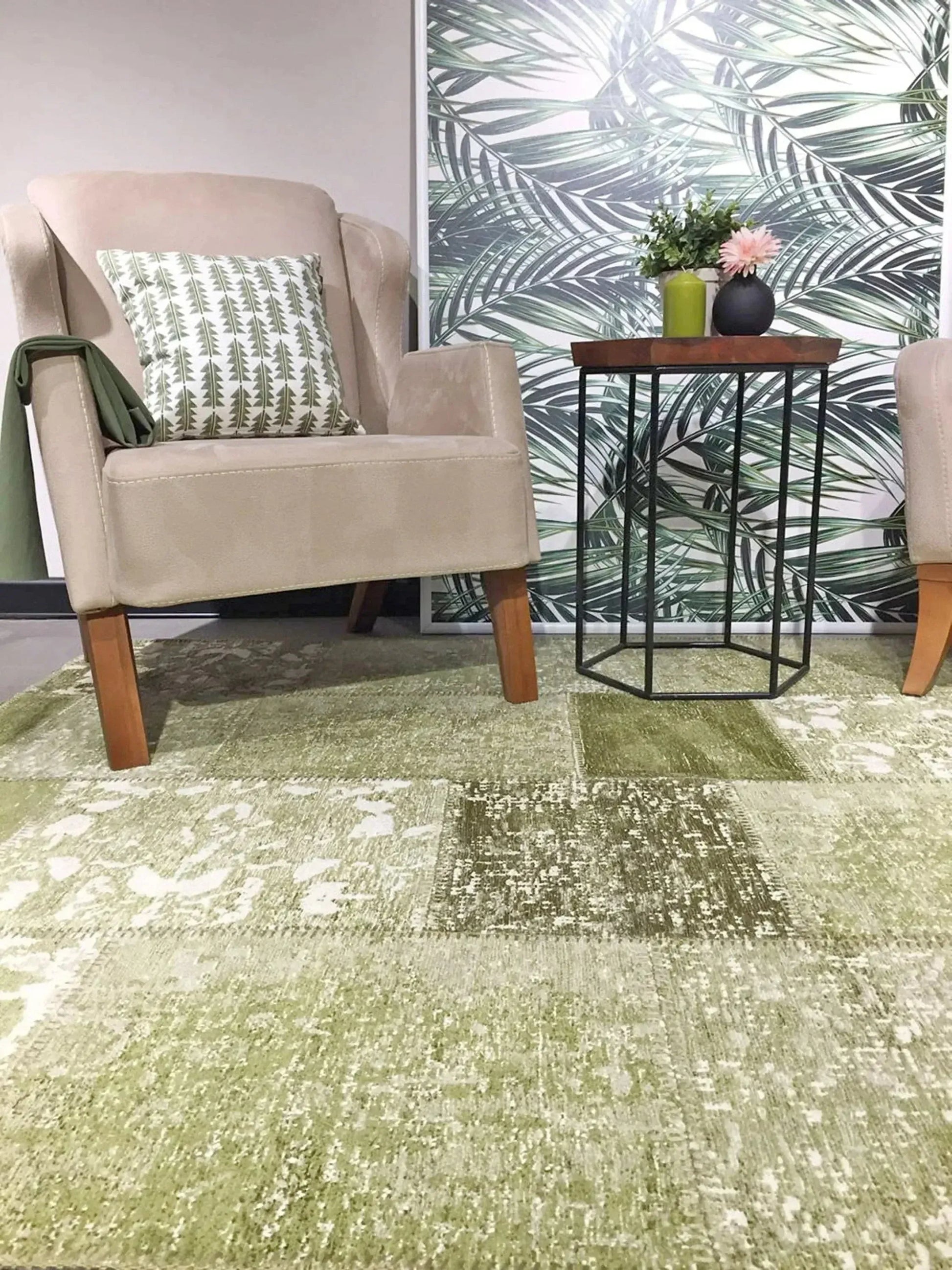 Eskitme Patchwork Açık Yeşil Halı