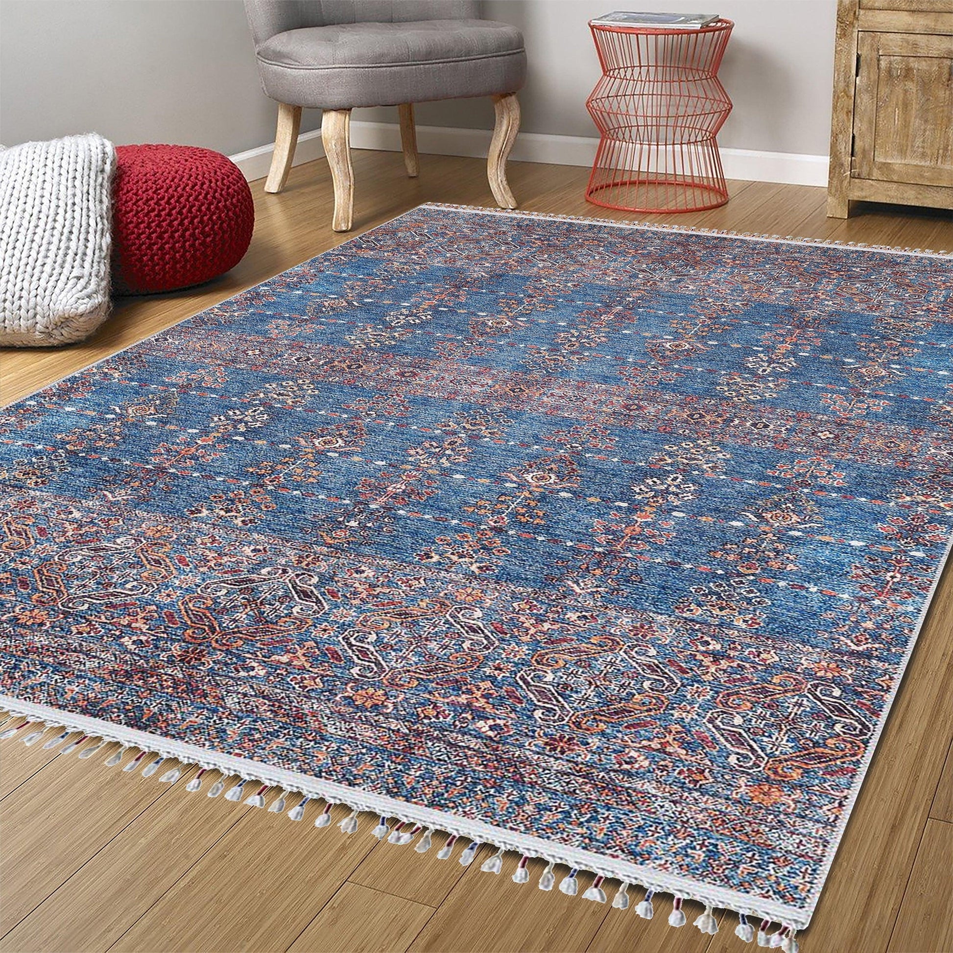 Eşsiz Antik Desenli Kırmızı Mavi Kilim Halı