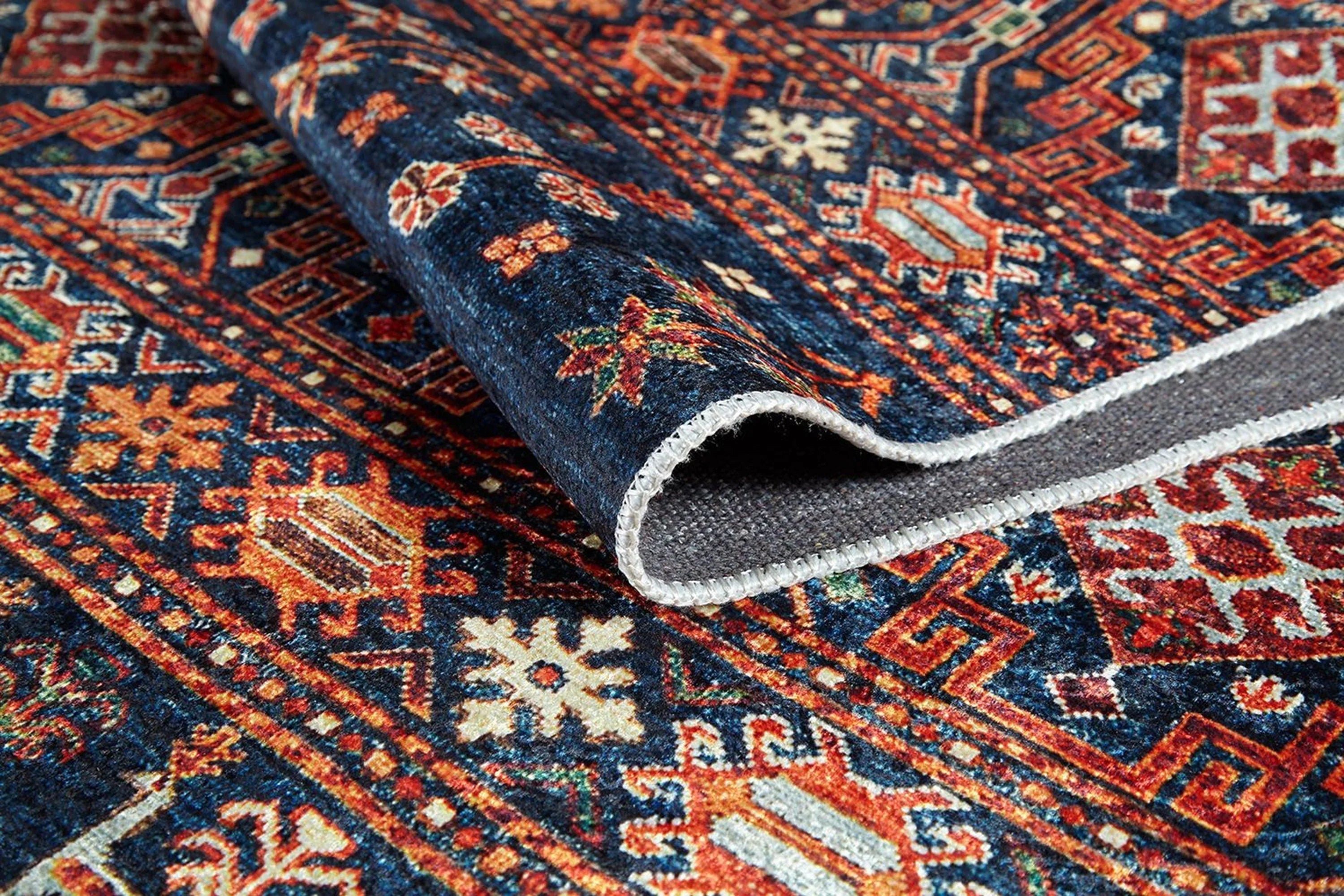 Etnik Lacivert Kırmızı Kilim Halı