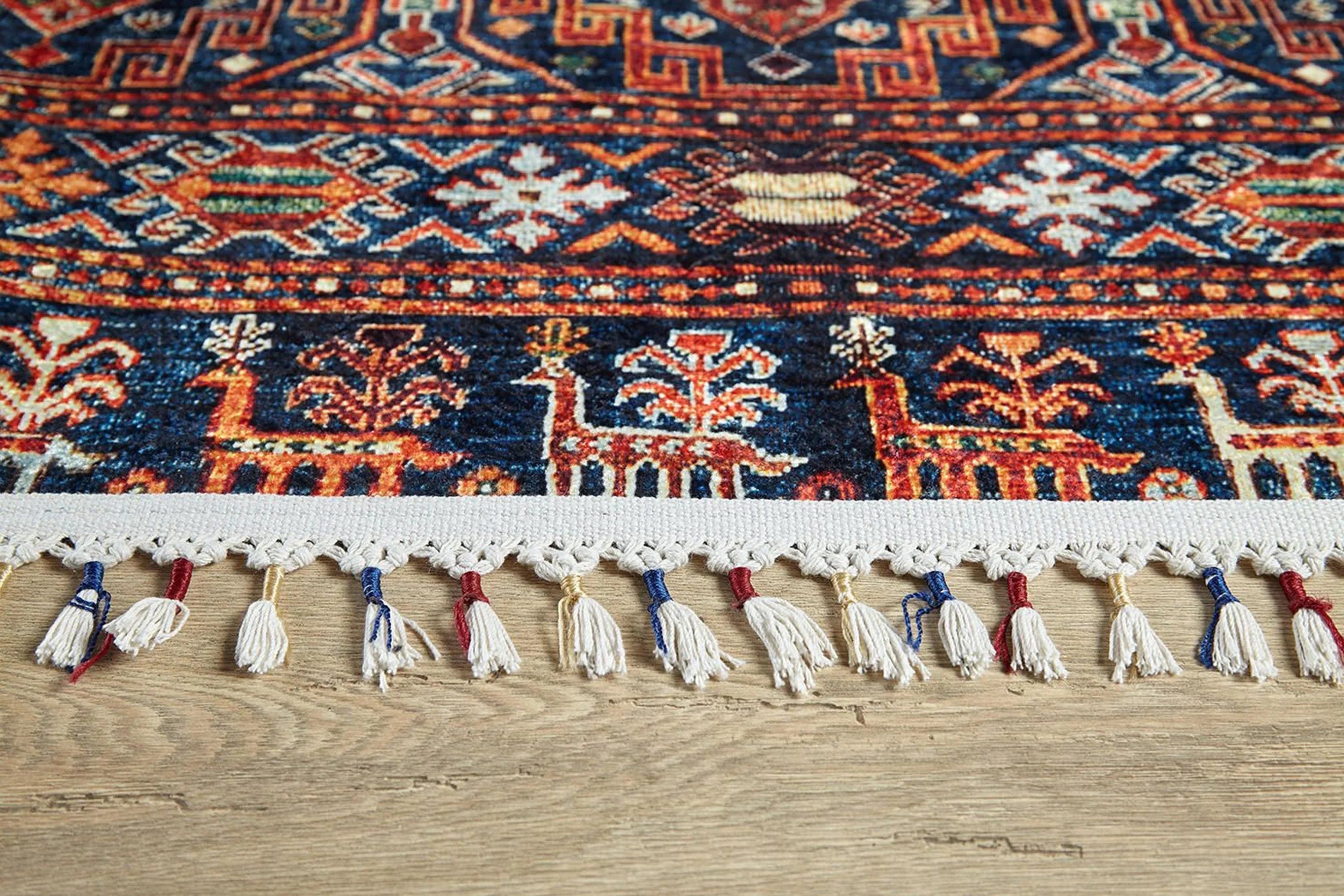 Etnik Lacivert Kırmızı Kilim Halı