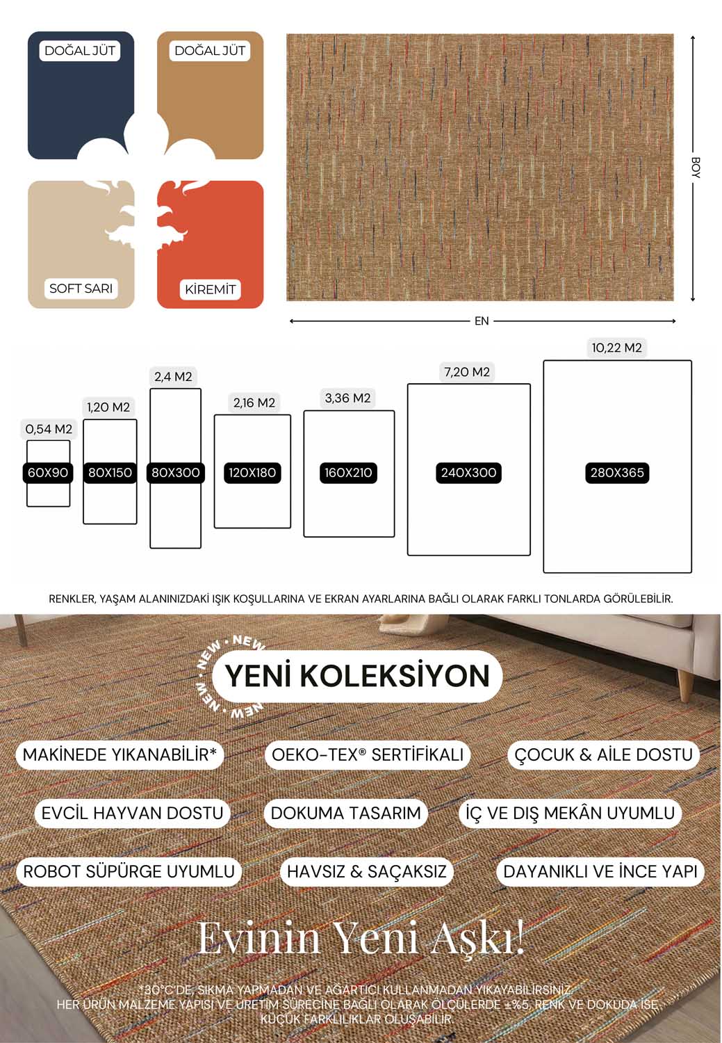 Kahve Sisal Renkli Çizgi Detaylı Halı - FM05M