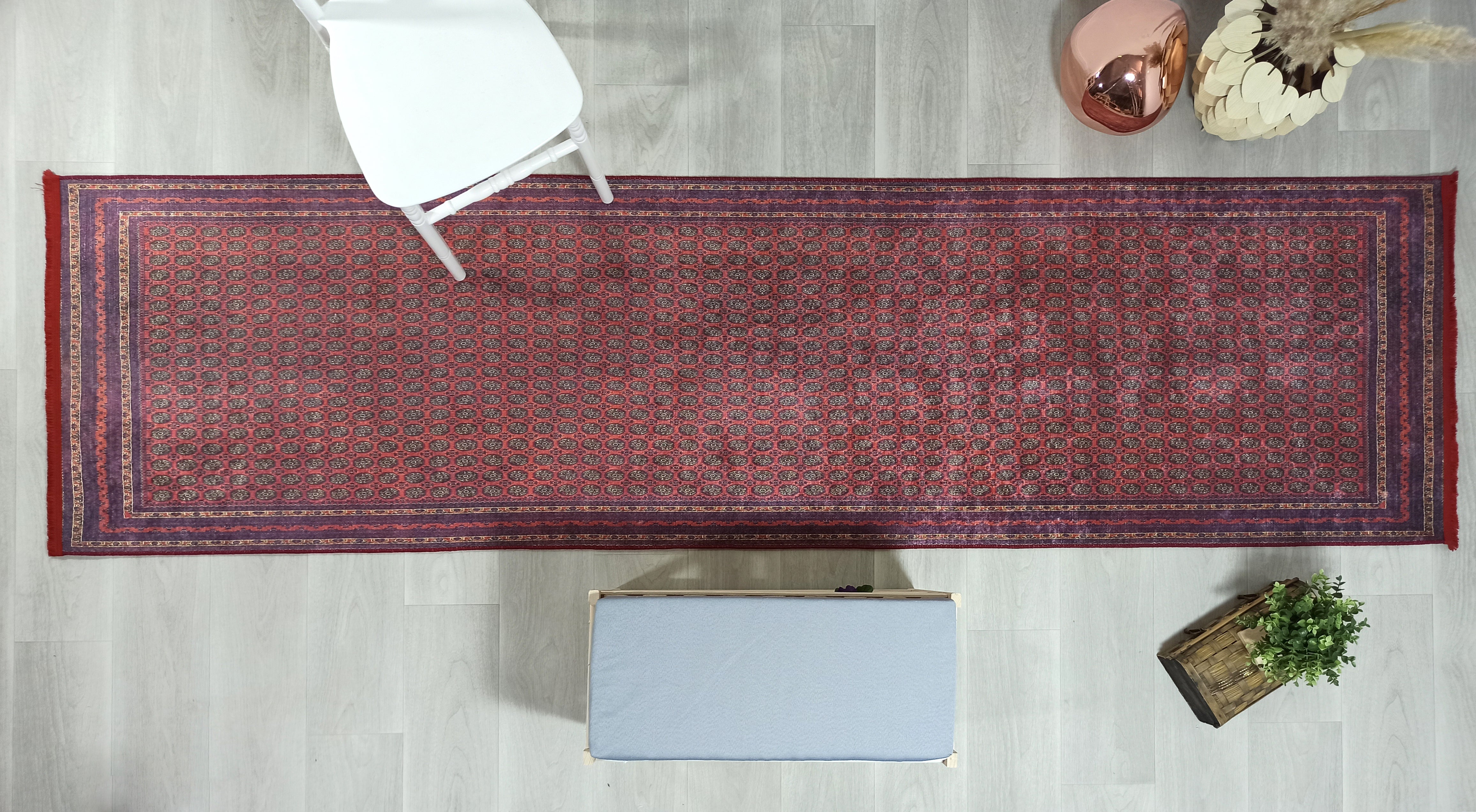 Klasik Bordo ve Lacivert Geometrik Desenli Geleneksel Halı - OUTLET - 46OU