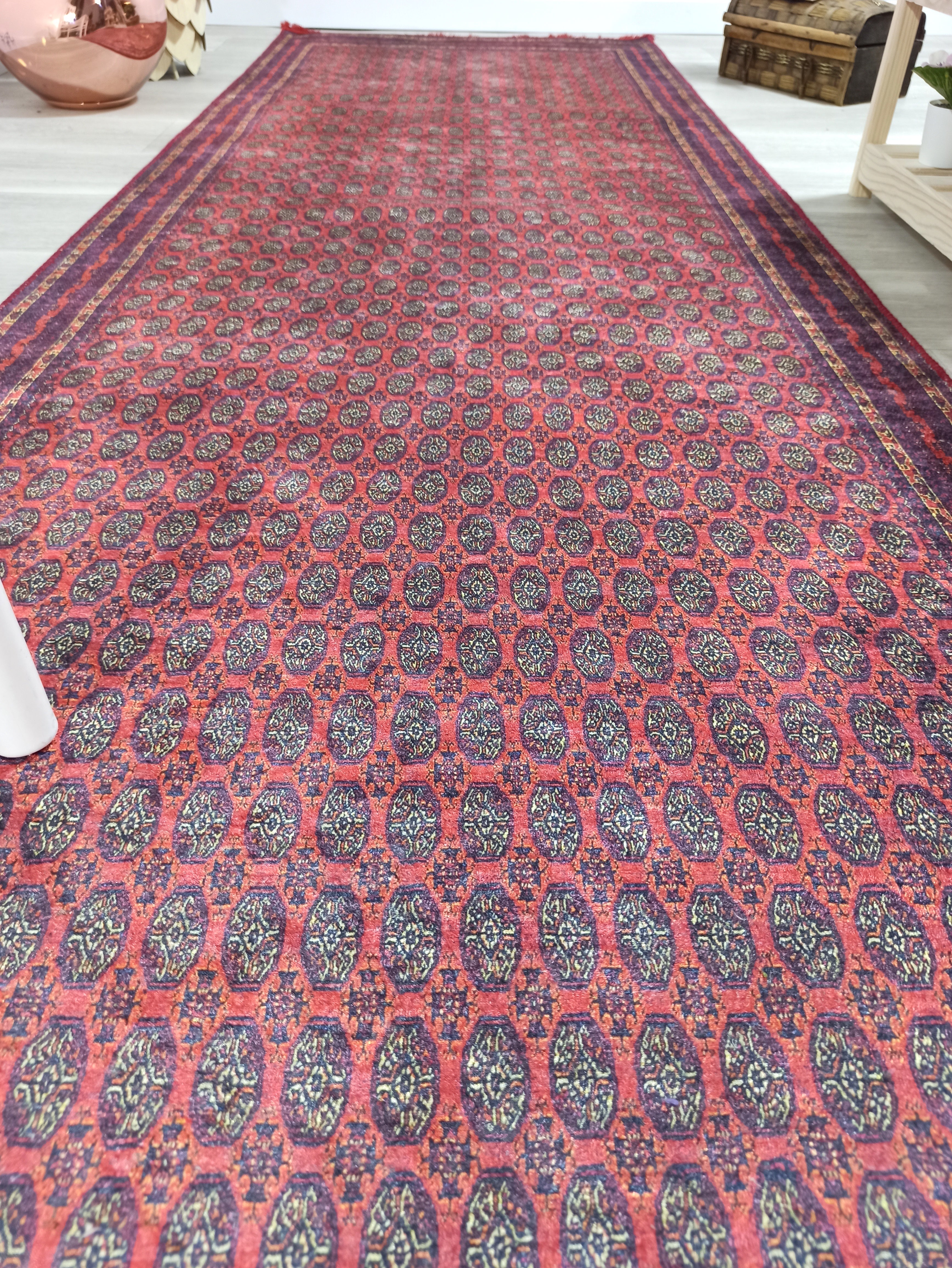 Klasik Bordo ve Lacivert Geometrik Desenli Geleneksel Halı - OUTLET - 46OU