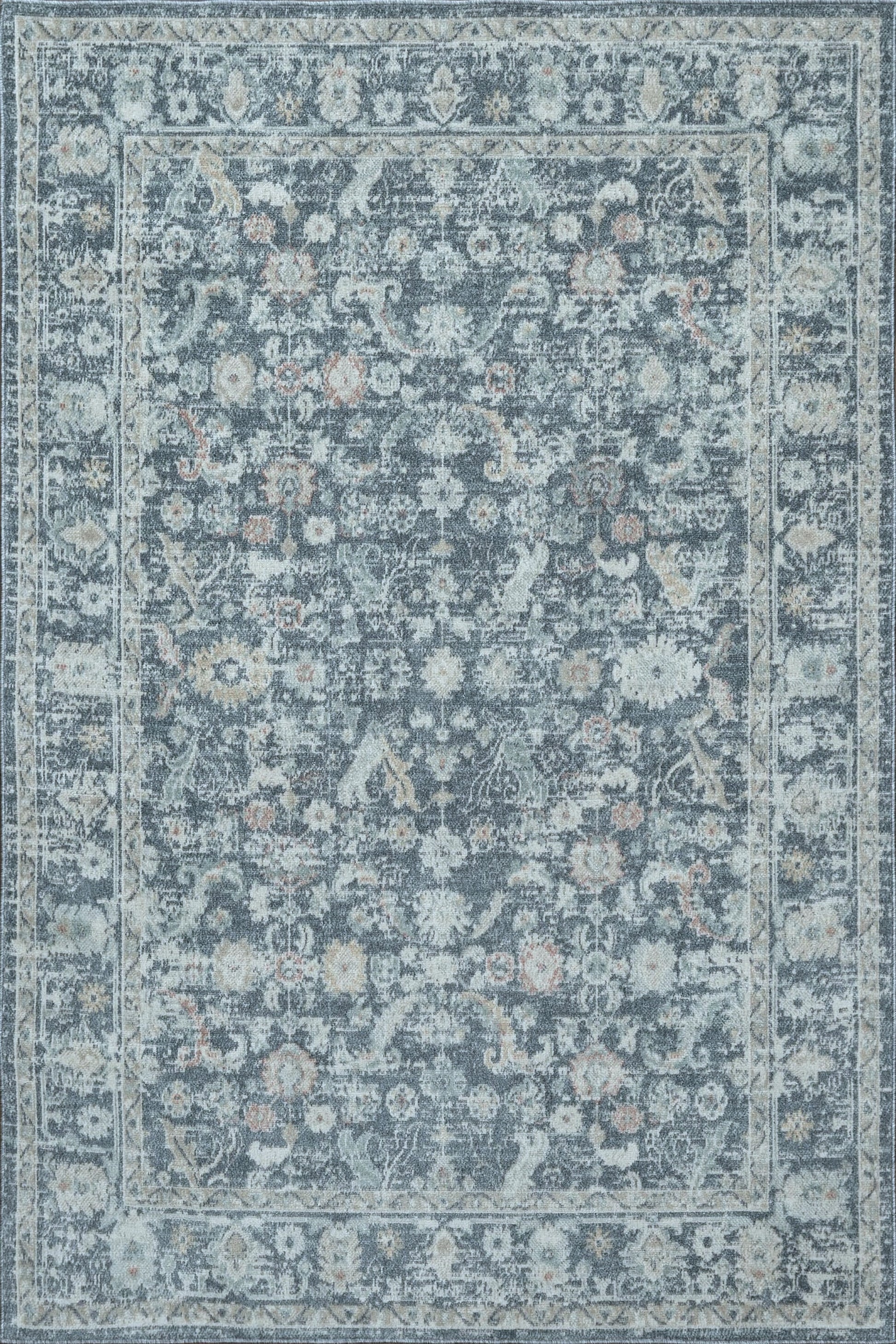 Mavi ve Antrasit Eskitme Desenli Vintage Halı - FMBH04