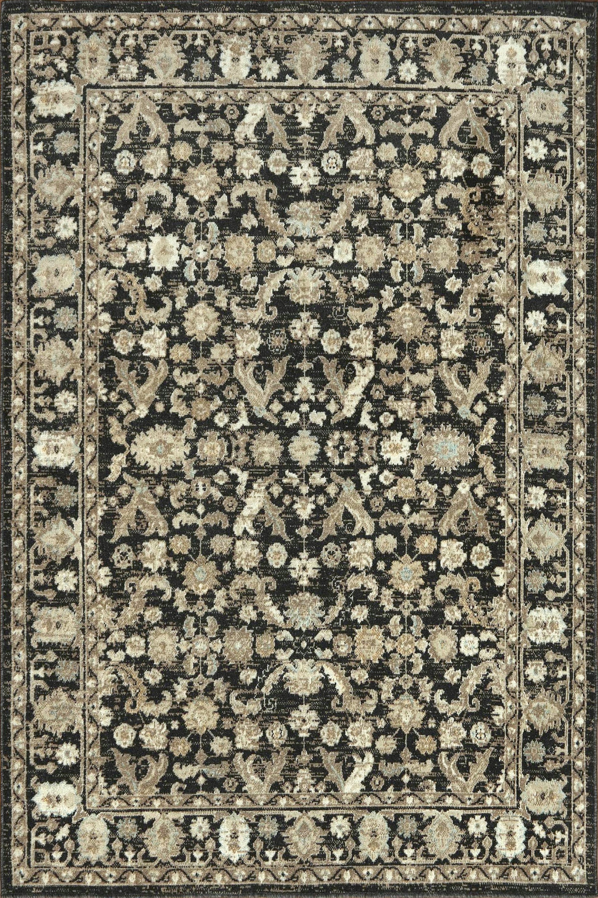 Klasik Esintili Siyah ve Bej Vintage Desenli Halı - FMBH03