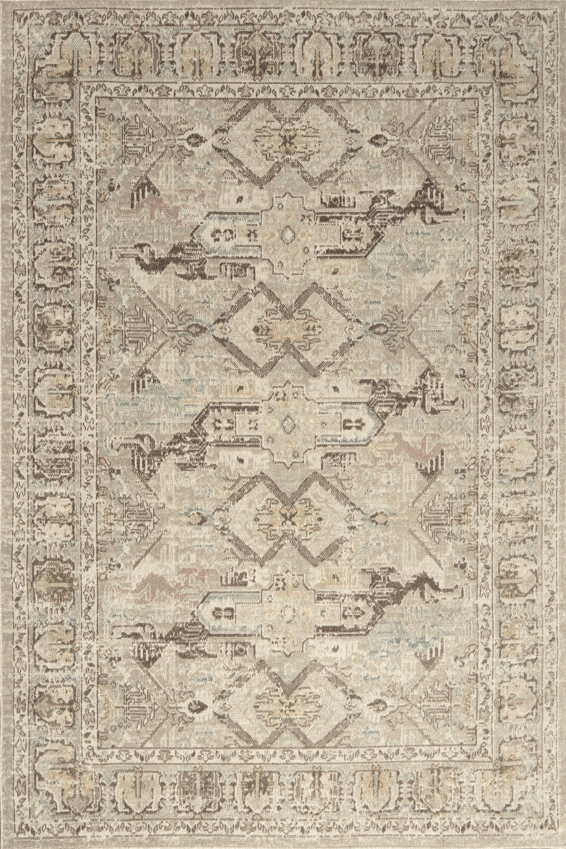Kum Beji ve Vizon Geometrik Motifli Vintage Eskitme Halı - FMBH08