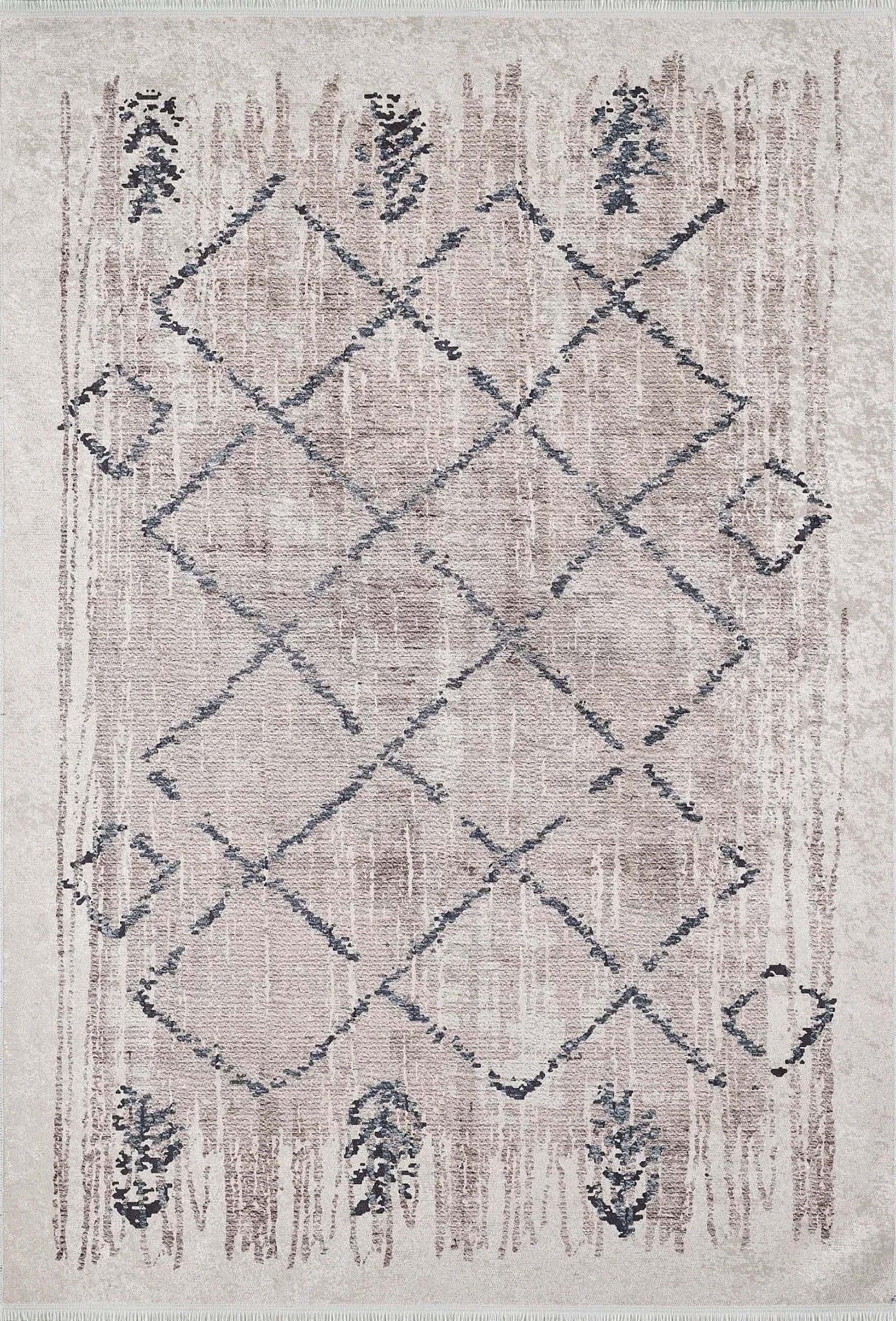 Fas Geometrik Desenli Bej Krem Halı