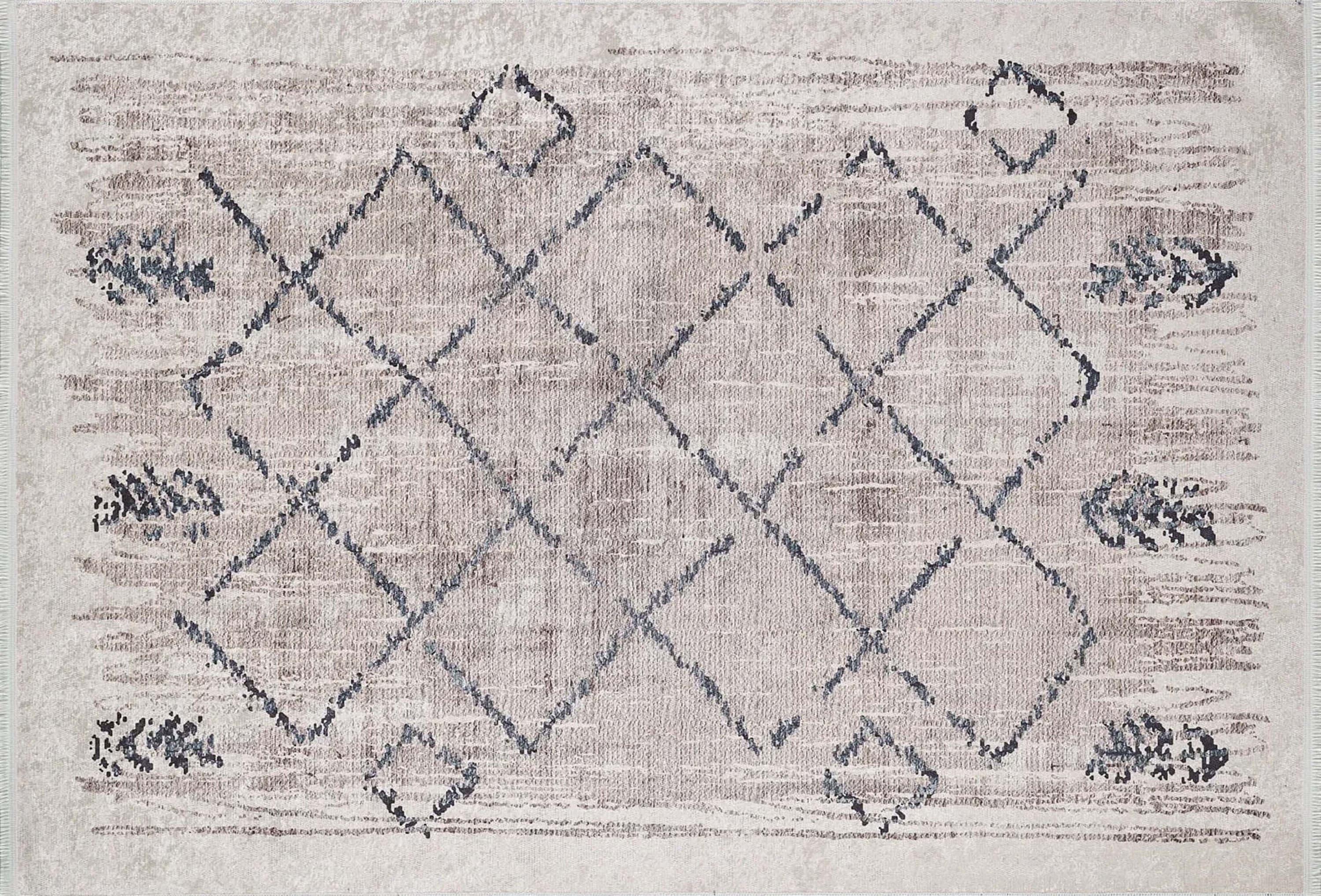 Fas Geometrik Desenli Bej Krem Halı