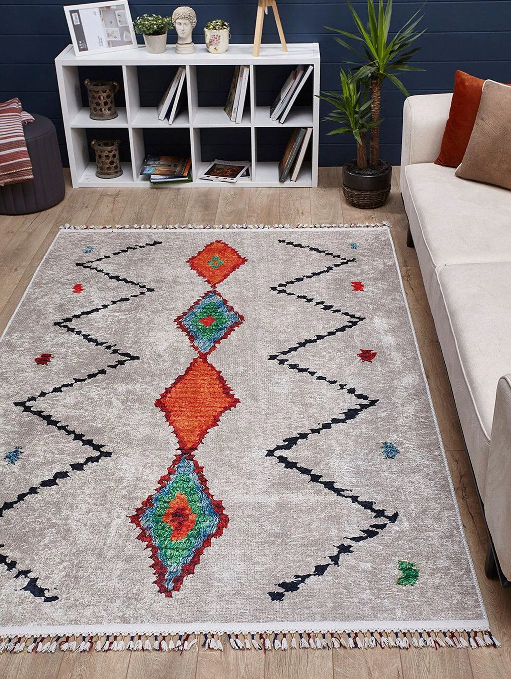 Fas Tarzı Beyaz Kilim Halı