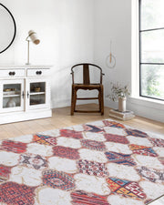 Renkli Petek Desenli Patchwork Görünümlü Halı