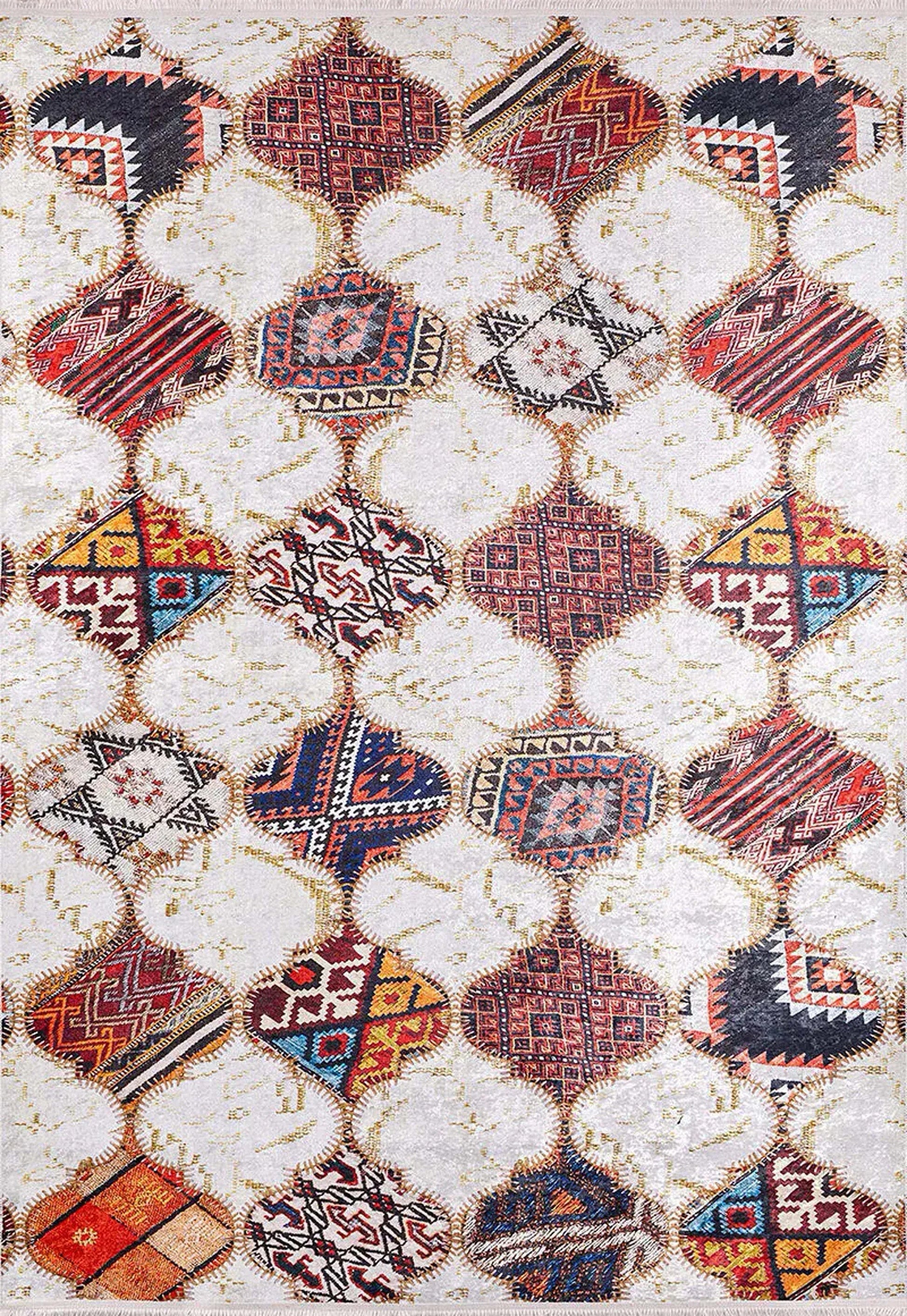 Fas Tarzı Renkli Petek Desenli Patchwork Görünümlü Halı