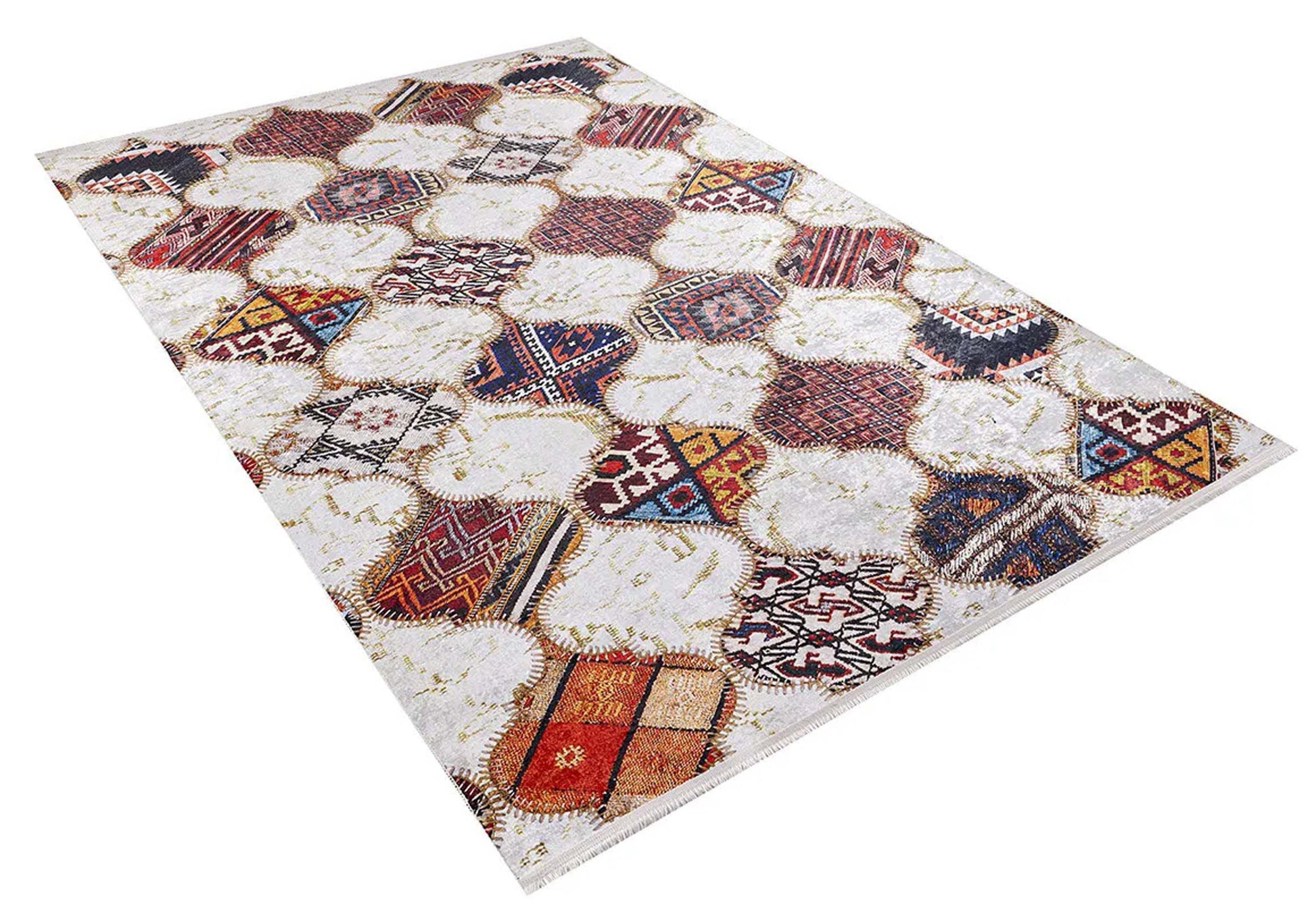 Fas Tarzı Renkli Petek Desenli Patchwork Görünümlü Halı