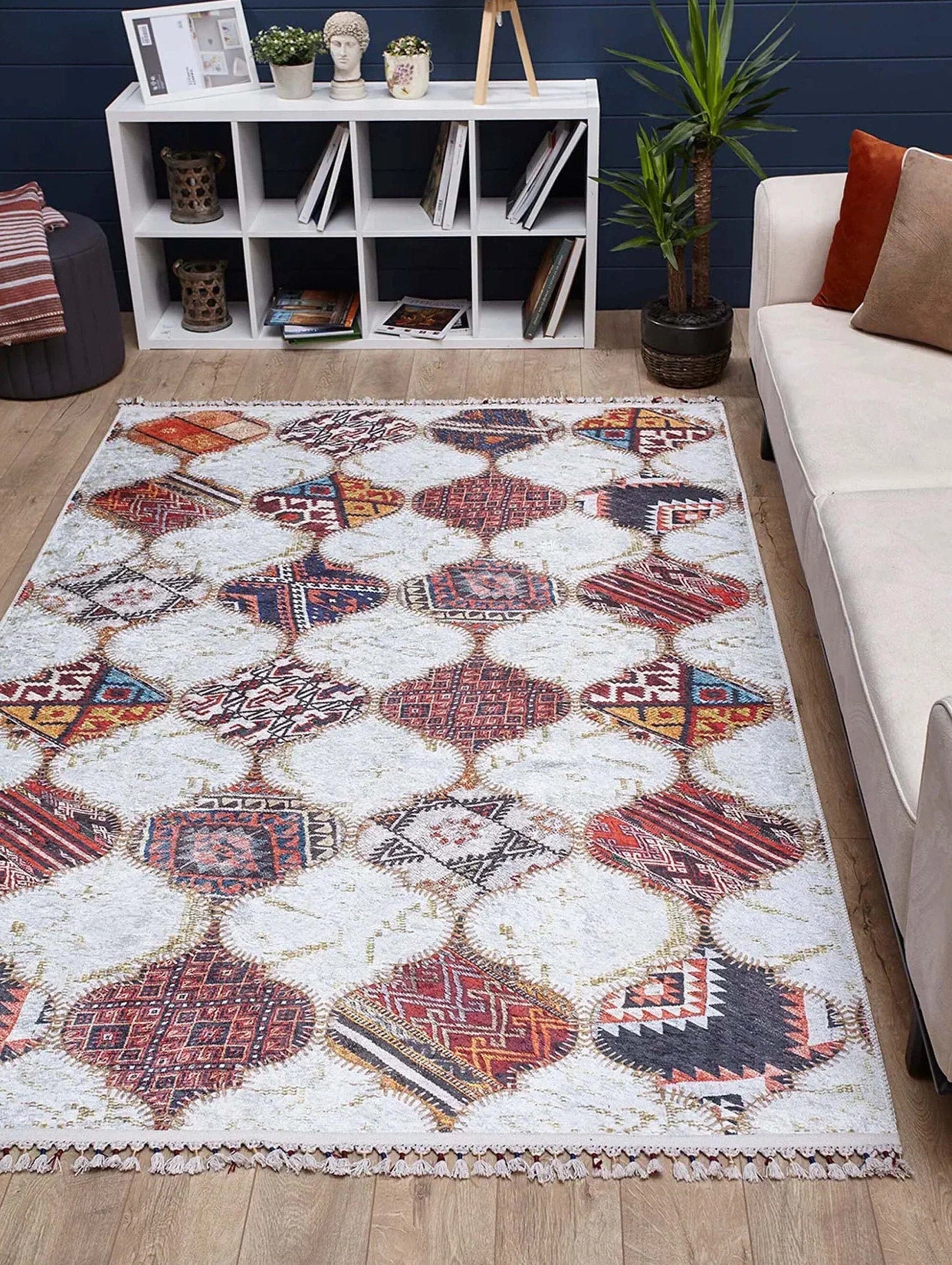 Renkli Petek Desenli Patchwork Görünümlü Halı