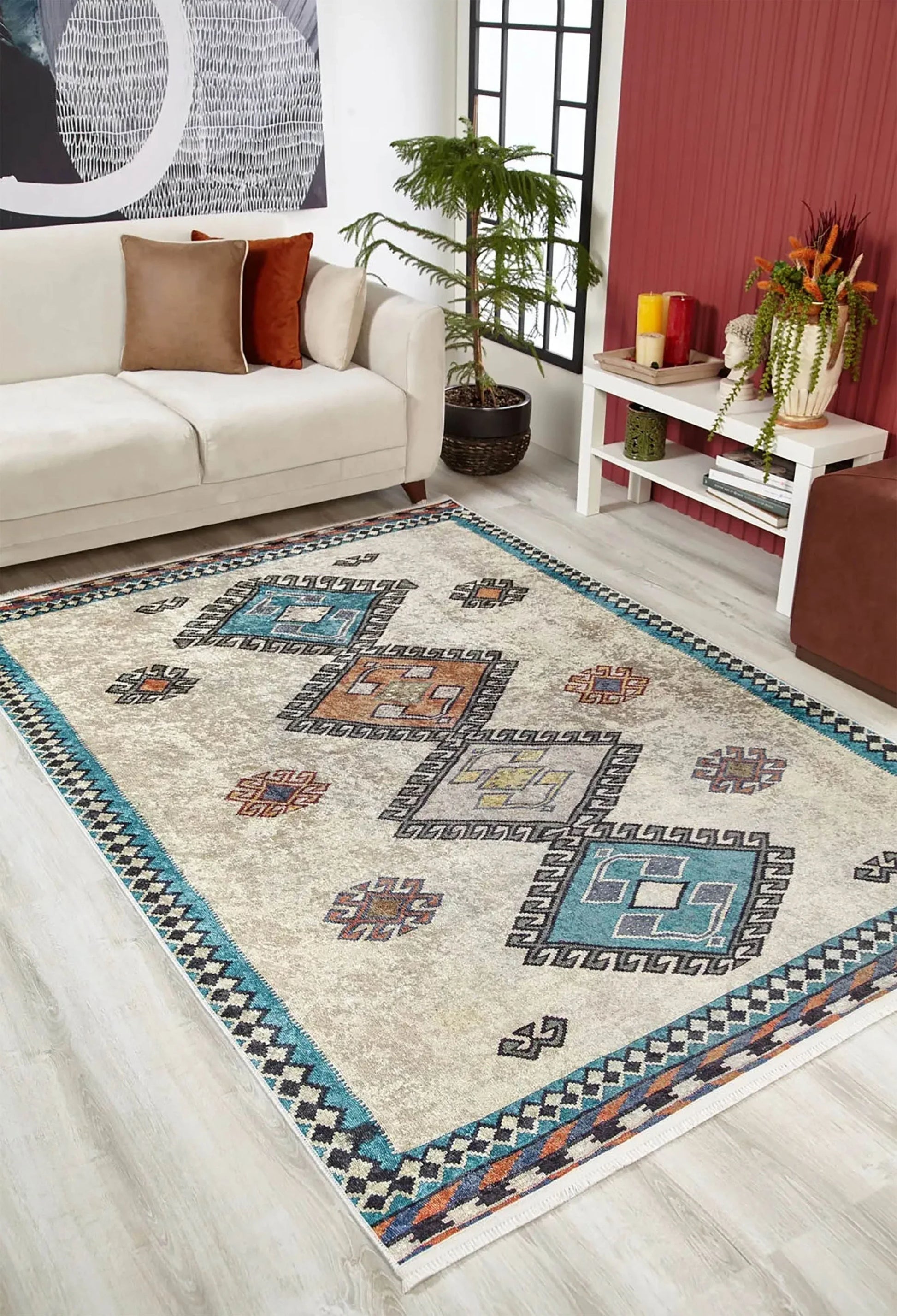 Fas Turkuaz Gri Kilim Halı