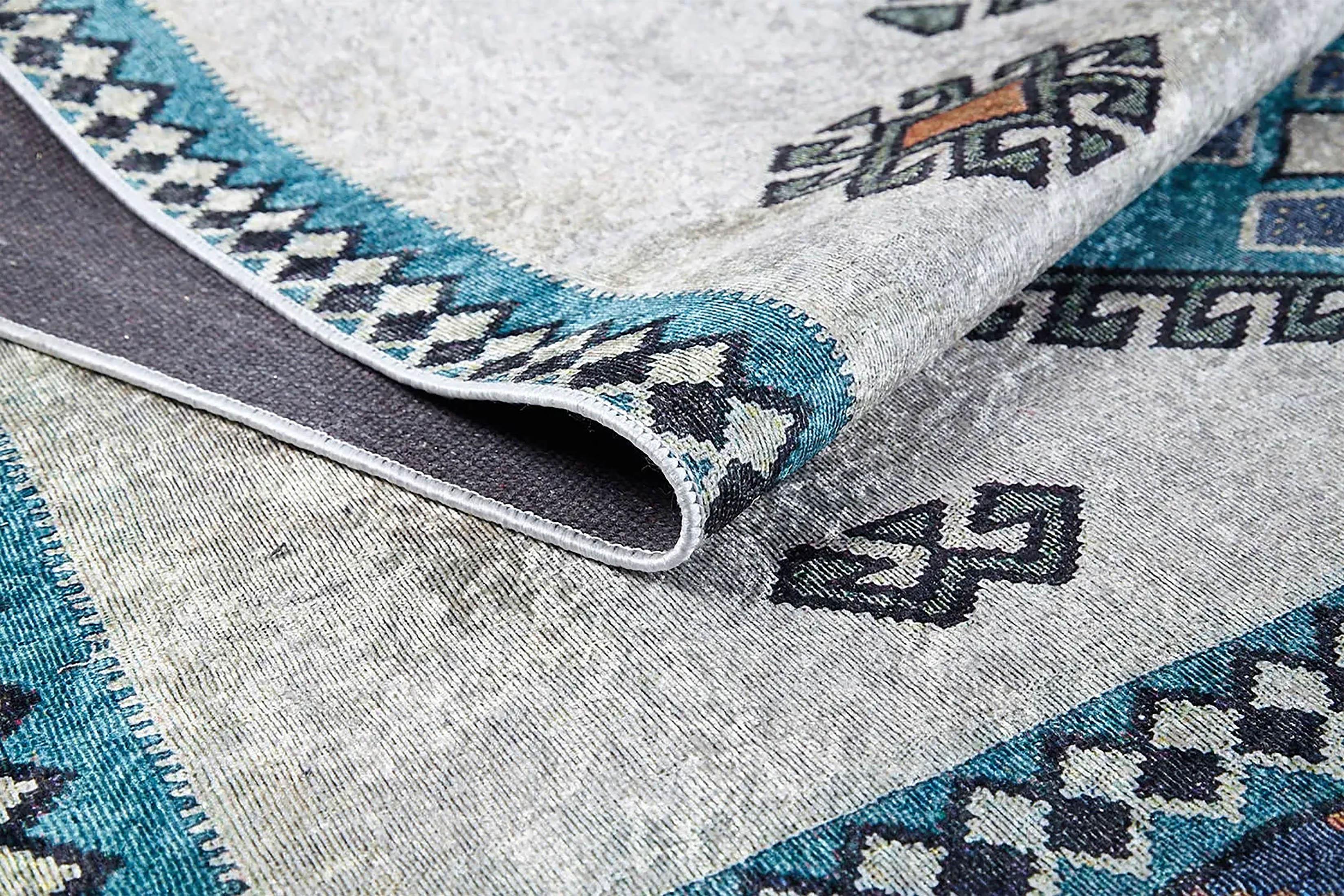 Fas Turkuaz Gri Kilim Halı