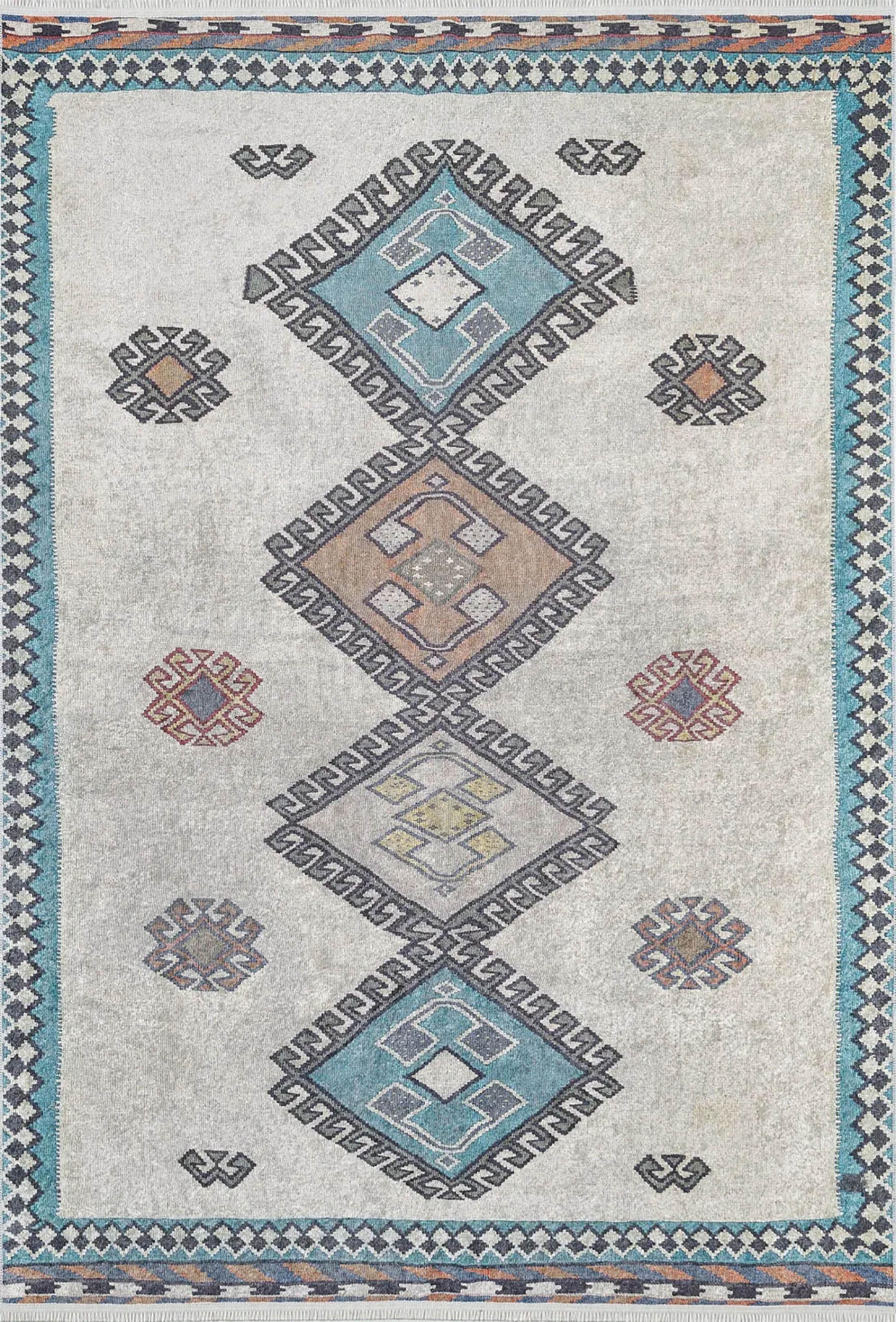 Fas Turkuaz Gri Kilim Halı
