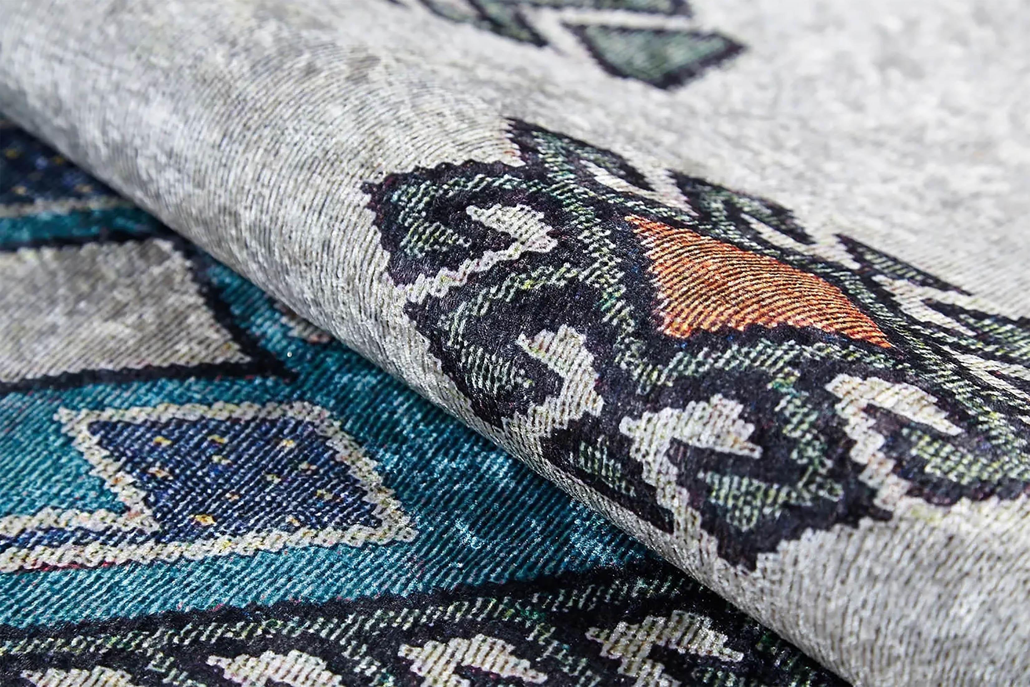 Fas Turkuaz Gri Kilim Halı